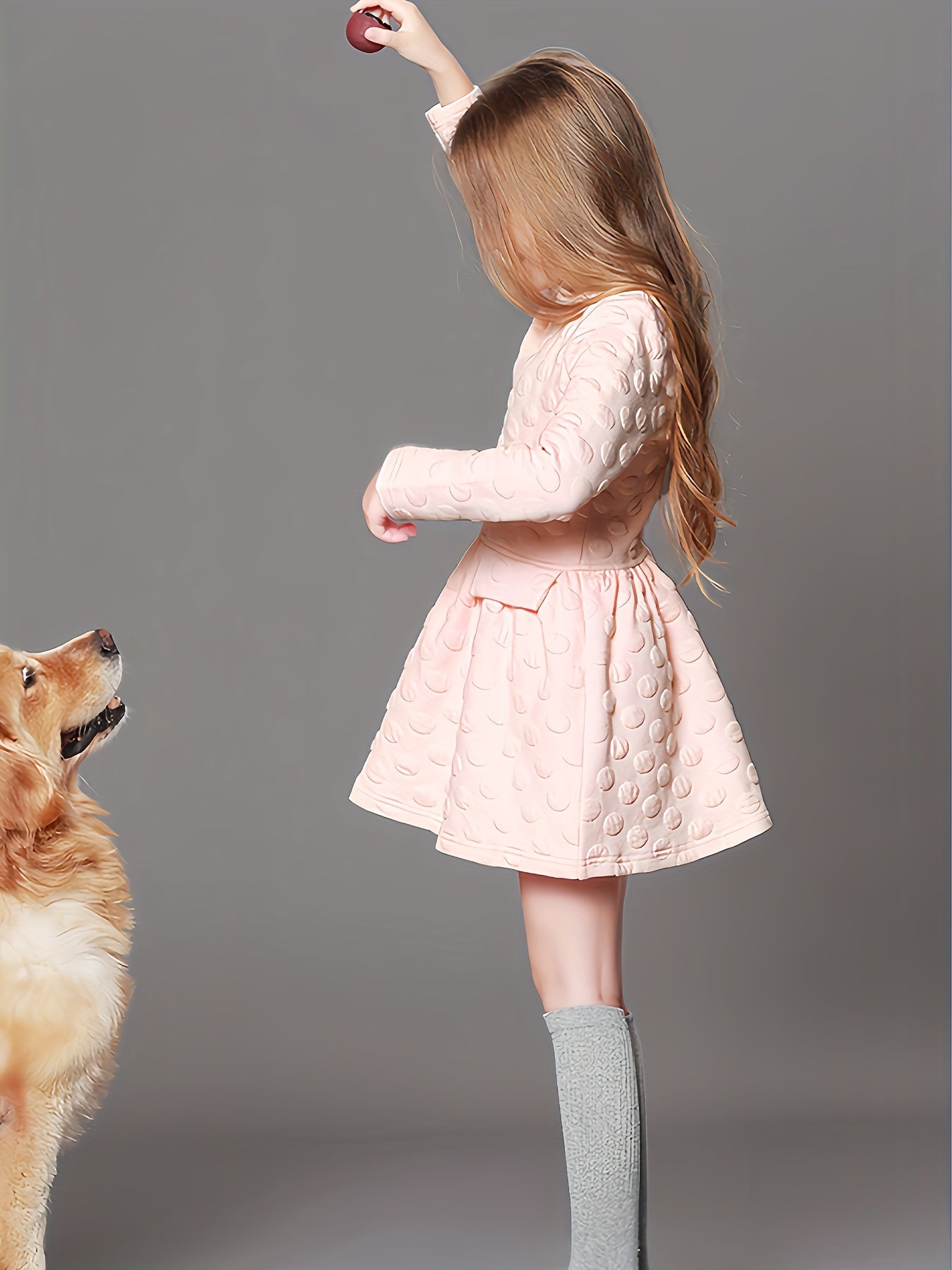 Cute Polka Dot Girl's Simple Long Sleeved Dress - Autumn and Winter Thick, Warm, and Comfortable for Girls, Perfect for Casual Daily Wear