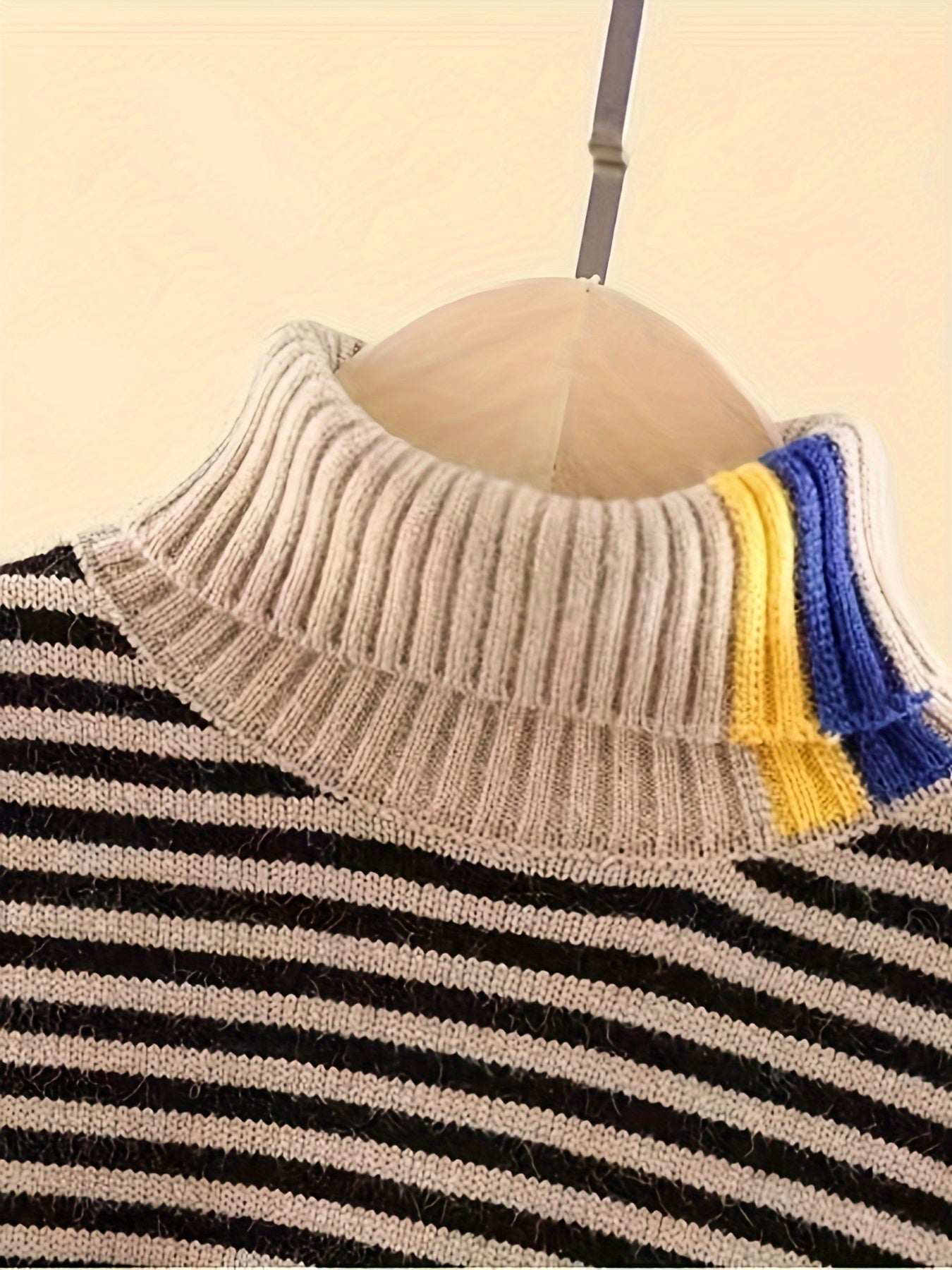 Cozy Girls' Long Sleeve Striped Knit Turtleneck Sweater for Autumn and Winter - Warm Layering Top