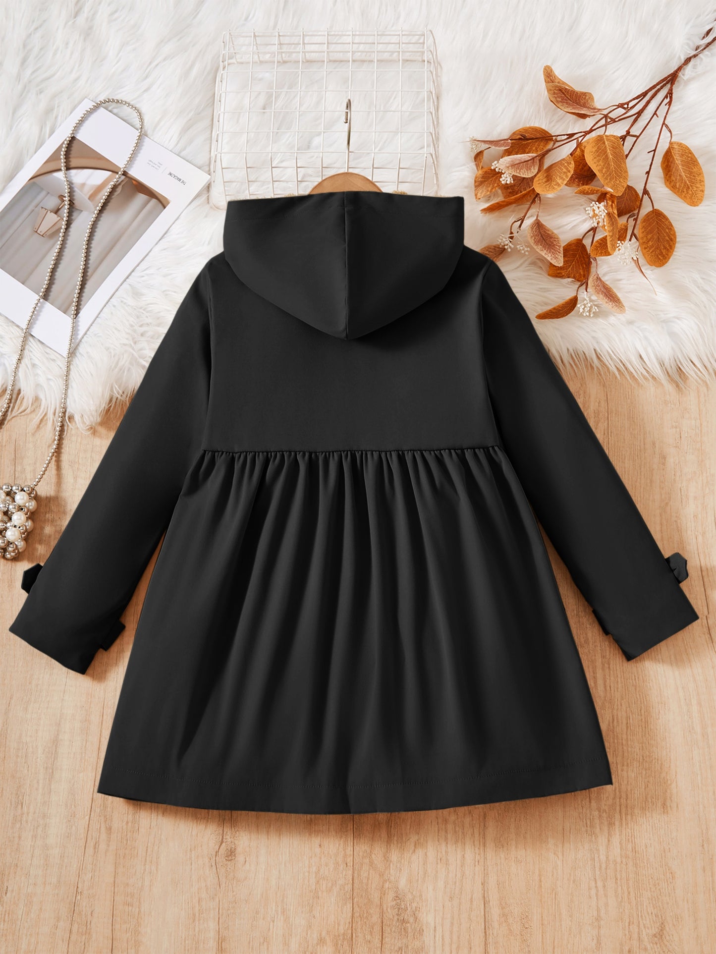 Double-Breasted Coat, Plush, Warm And Comfortable, Hooded Coat (Fake Fur, Plush Lining, Lining Composition 100% Polyester) Autumn And Winter Gift)