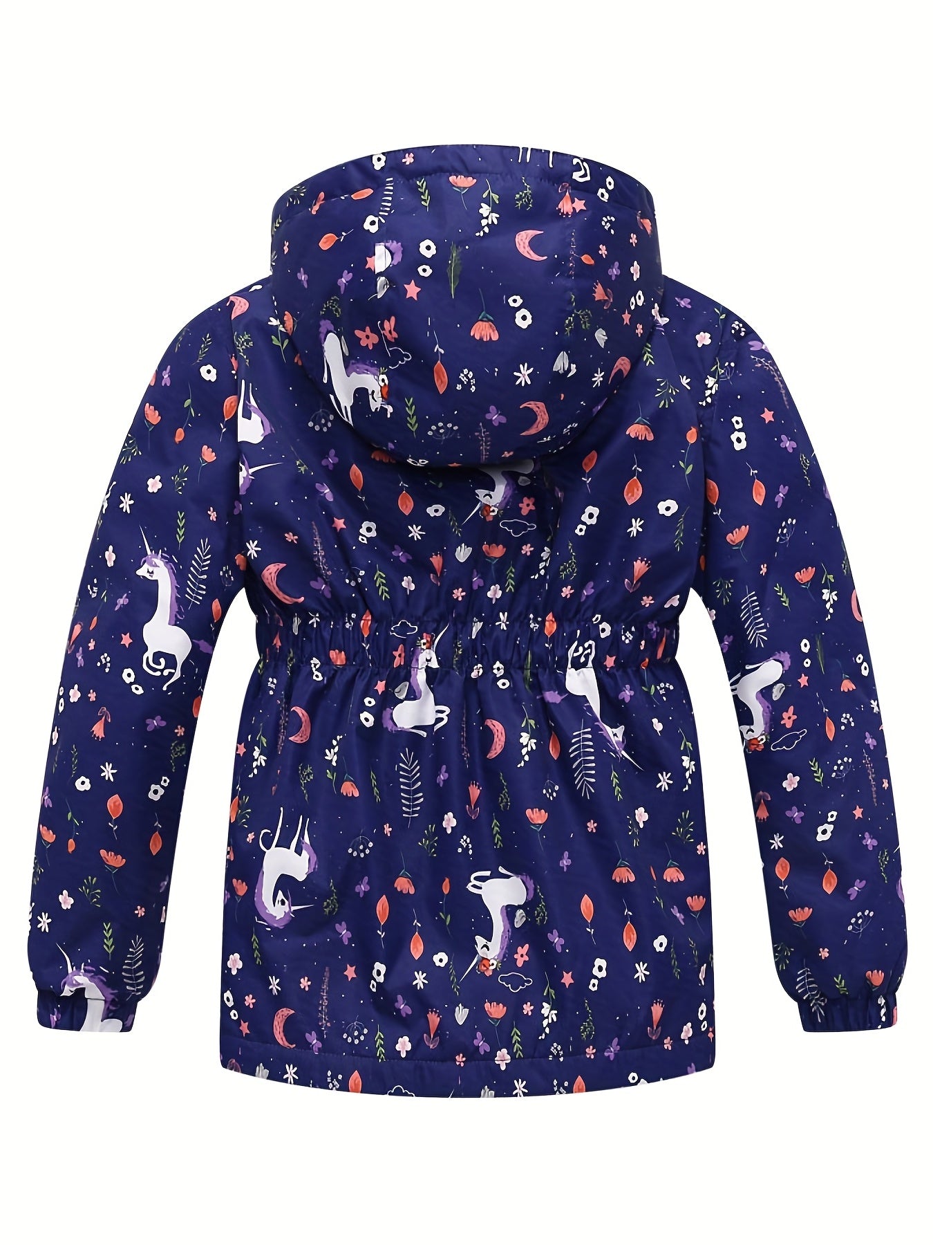 Whimsical Unicorn Graphic Hooded Jacket for Toddler Girls - Waterproof, Windproof, Zipper Coat with Cartoon Design - Perfect for Spring and Casual Outings