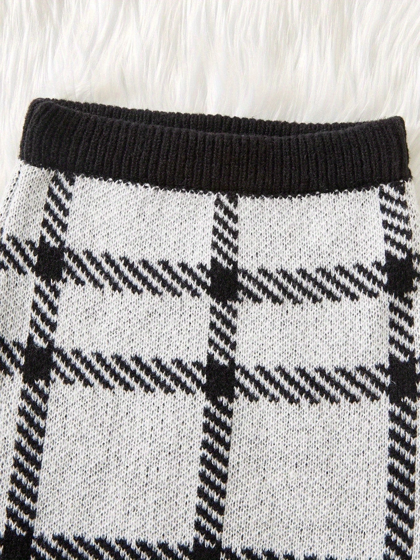 2pcs Girls’ Plaid Knit Sweater & Skirt Set – Cozy Fall/Winter Casual Outfit