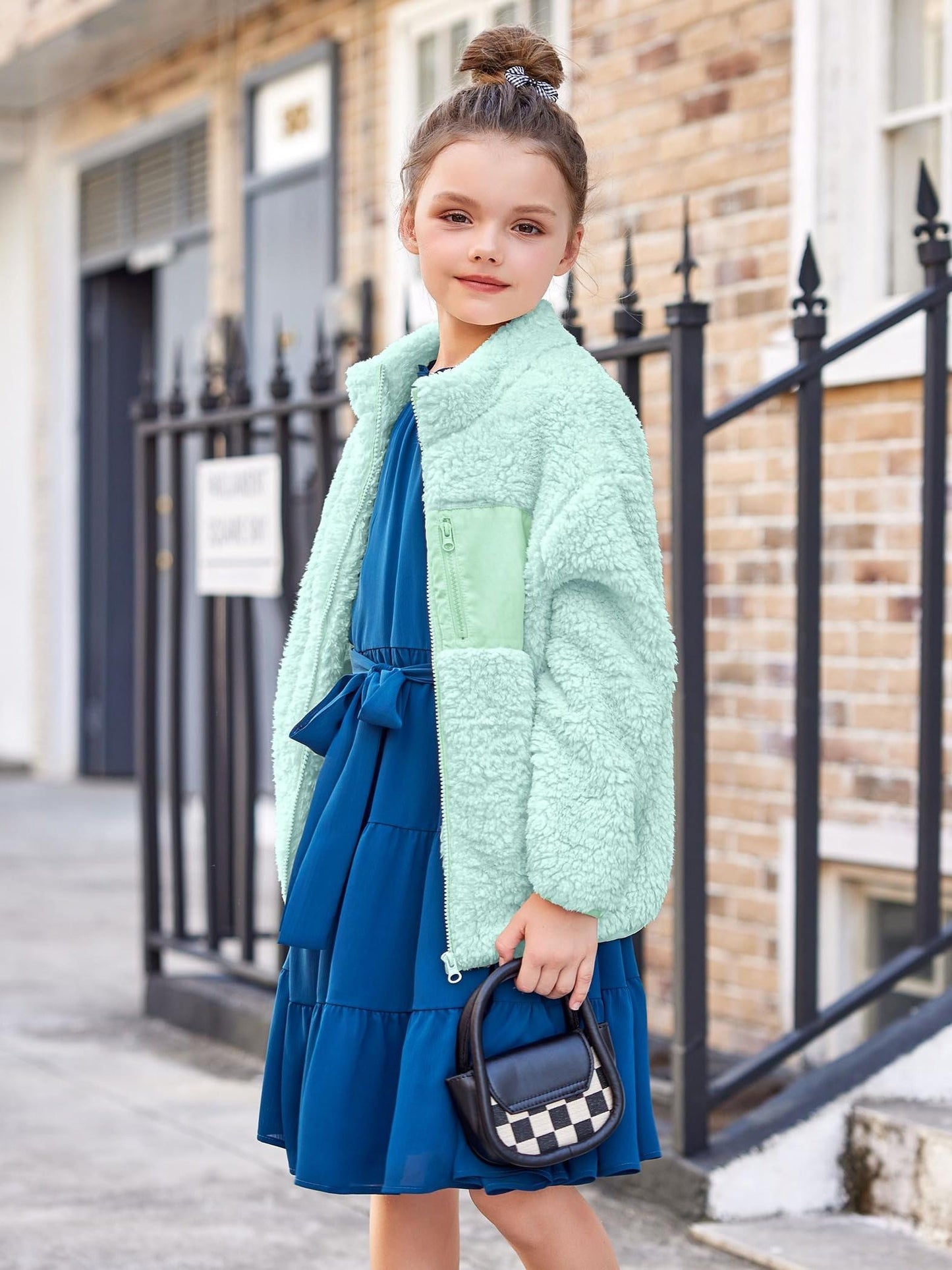 Girl's jacket lambswool fall and winter full zipper fleece jacket with pockets