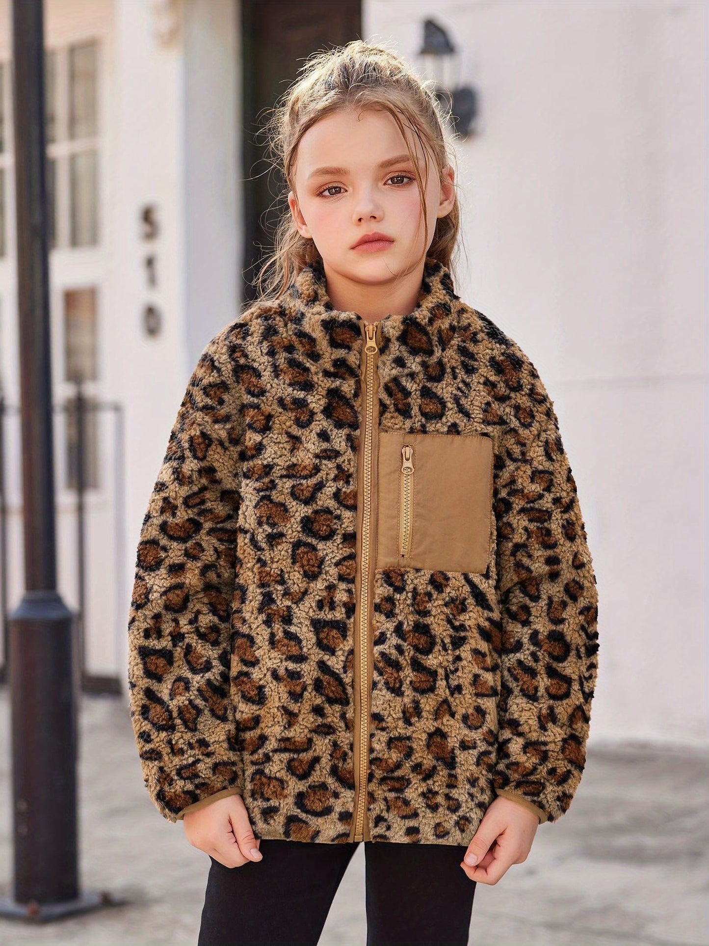 Girl's jacket lambswool fall and winter full zipper fleece jacket with pockets