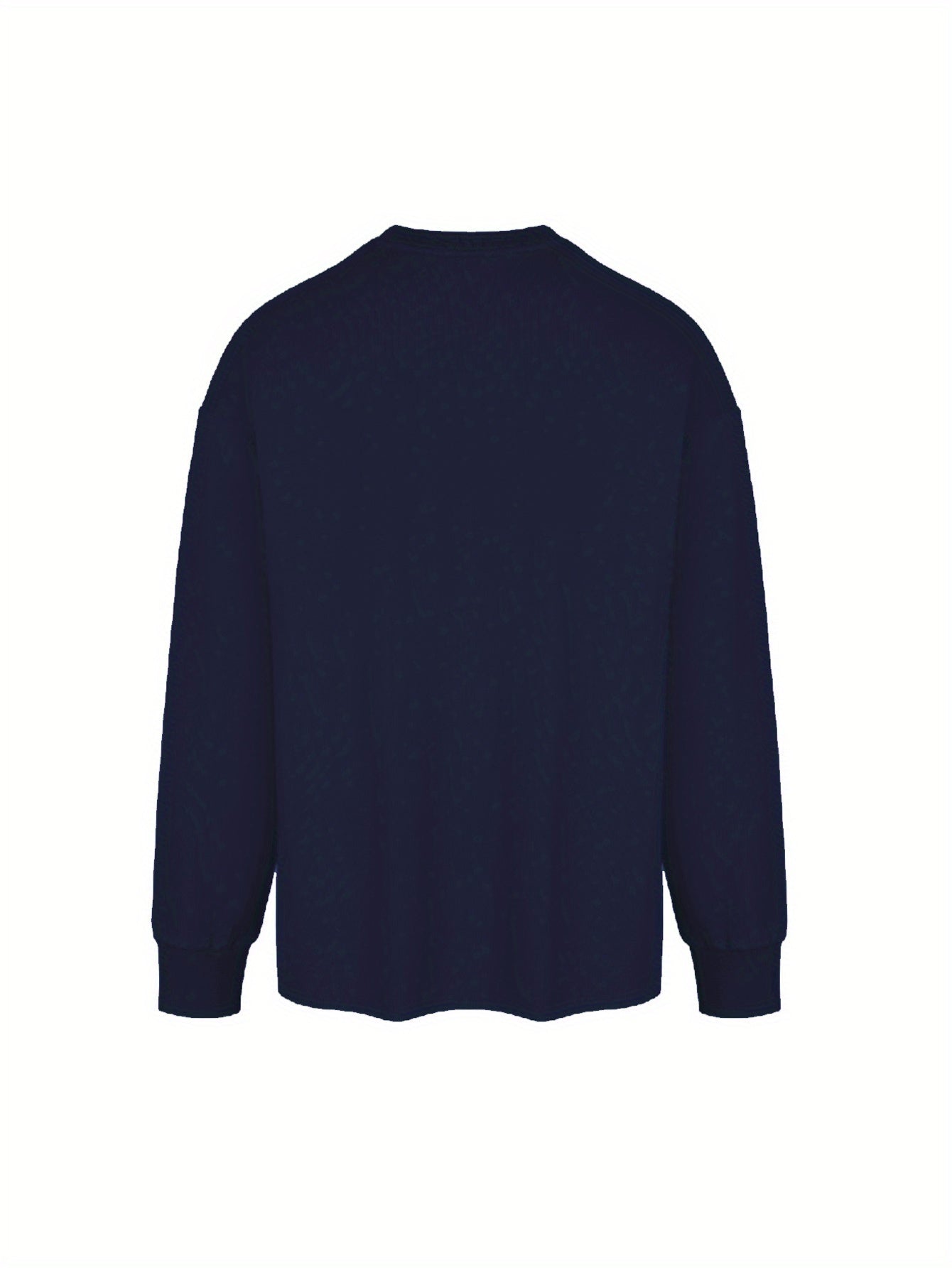 Men's Autumn/Winter Long Sleeve "Never Give Up" Letter Print Round Neck T-Shirt - Cotton Knit, Solid Color, Ribbed Hem, Adult Size