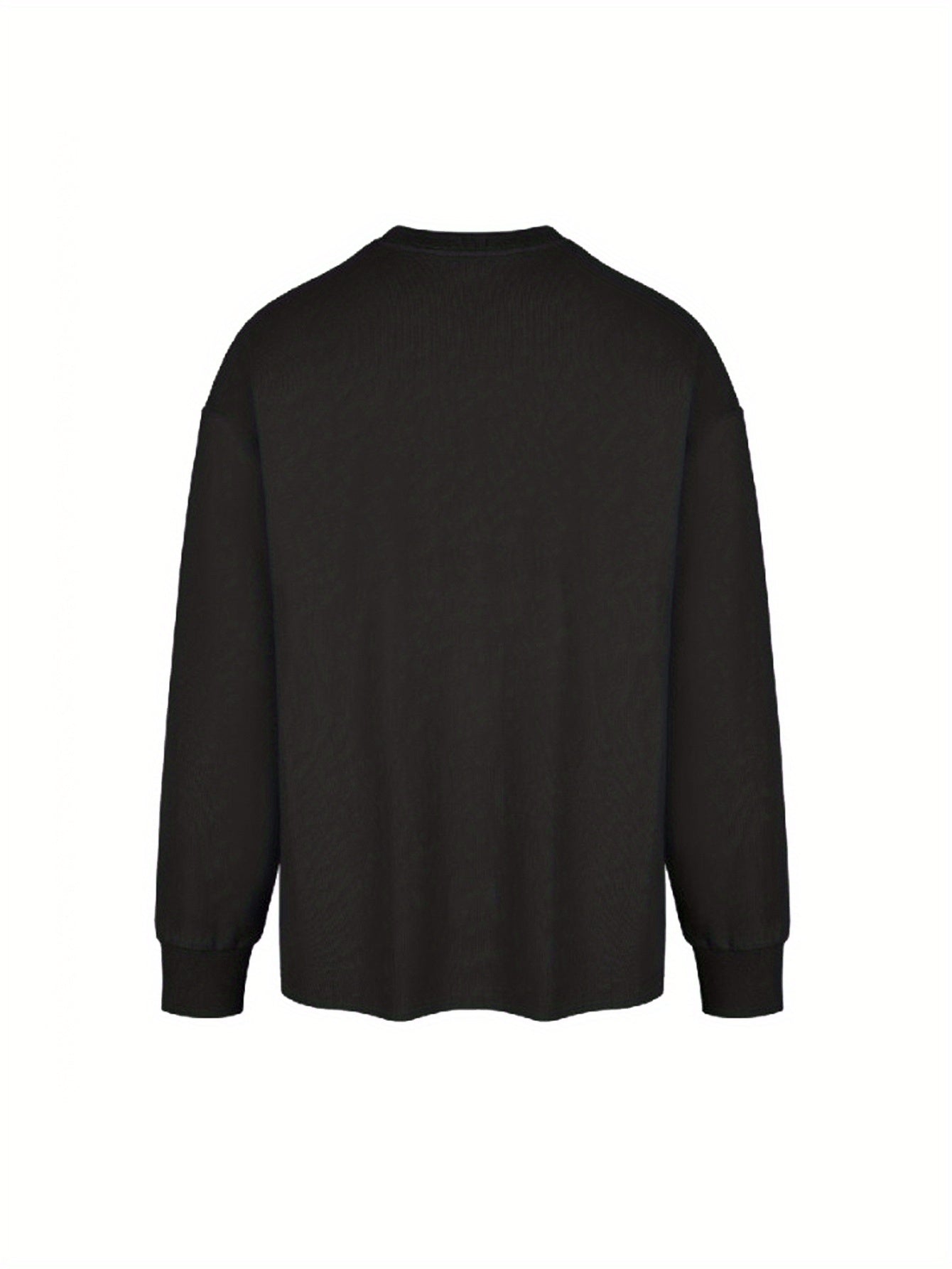 Men's Autumn/Winter Long Sleeve "Never Give Up" Letter Print Round Neck T-Shirt - Cotton Knit, Solid Color, Ribbed Hem, Adult Size