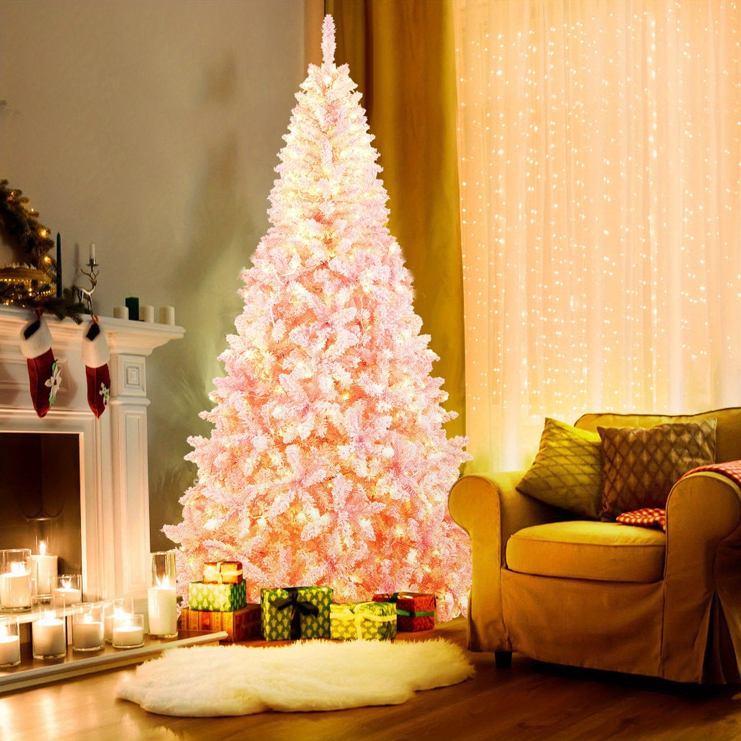 7.5ft Pre-Lit Snow Flocked Christmas Tree – 1100 Tips, 450 Lights, 8 Modes, Hinged Design