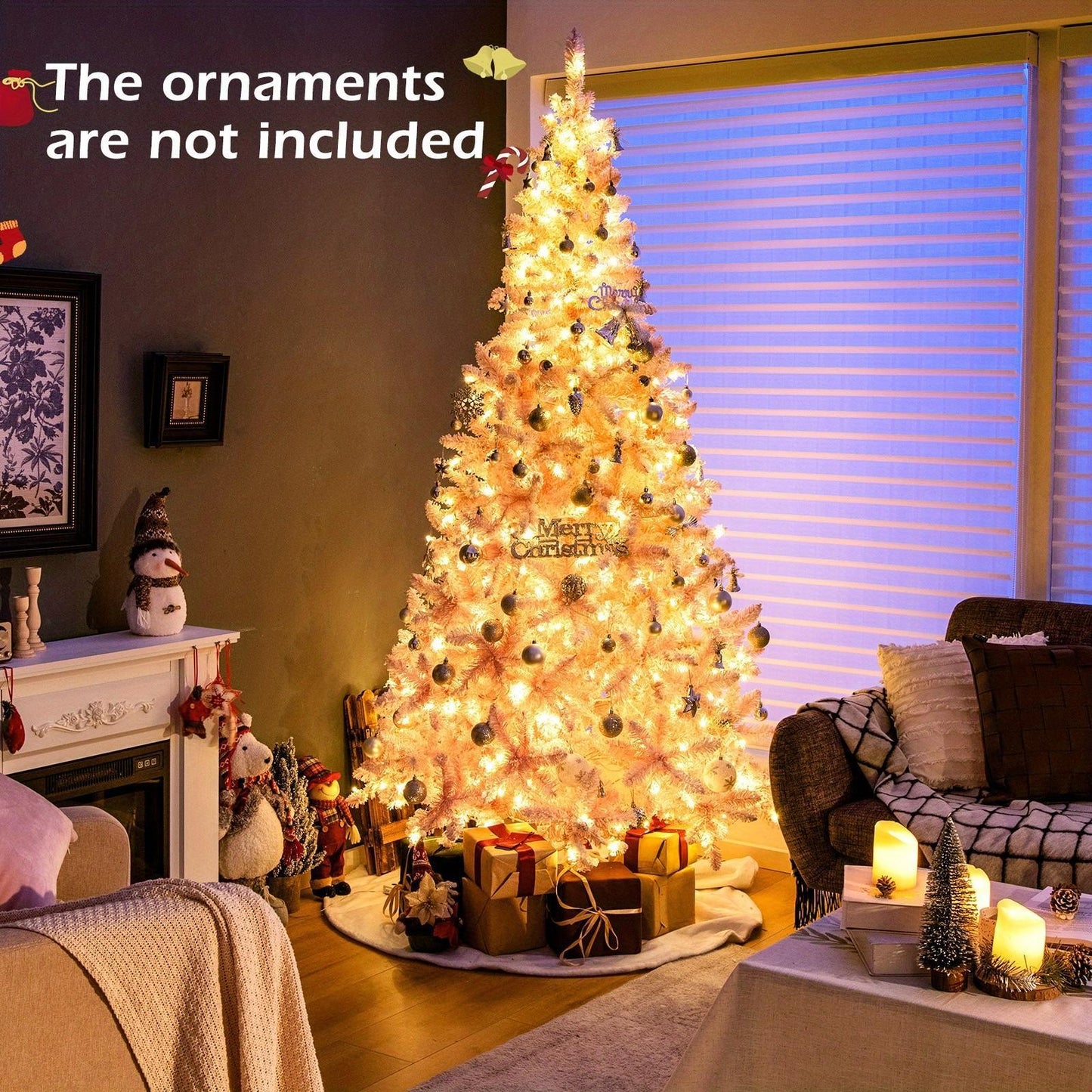 7.5ft Pre-Lit Snow Flocked Christmas Tree – 1100 Tips, 450 Lights, 8 Modes, Hinged Design