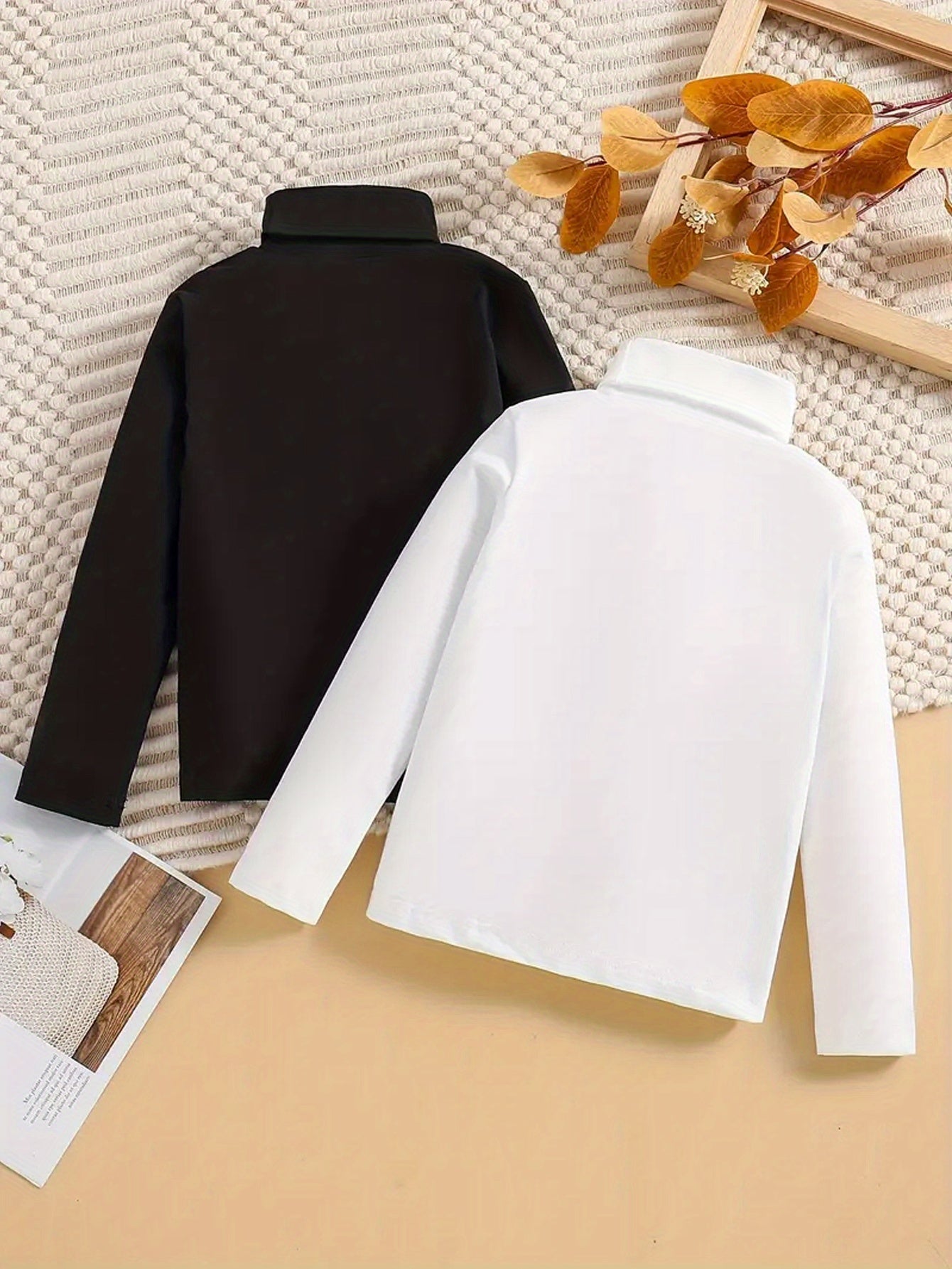 2-Pack Girls’ Turtleneck Pullover T-Shirts – Casual Long-Sleeved Children’s Clothing