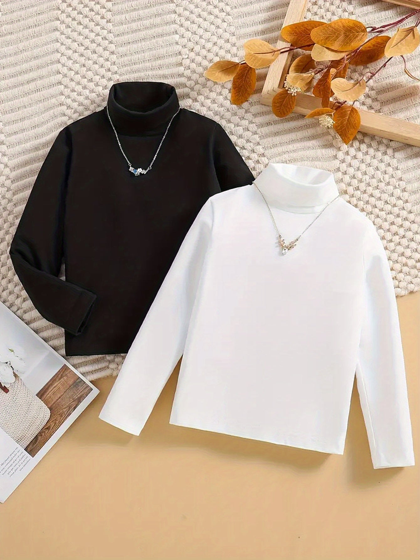 2-Pack Girls’ Turtleneck Pullover T-Shirts – Casual Long-Sleeved Children’s Clothing