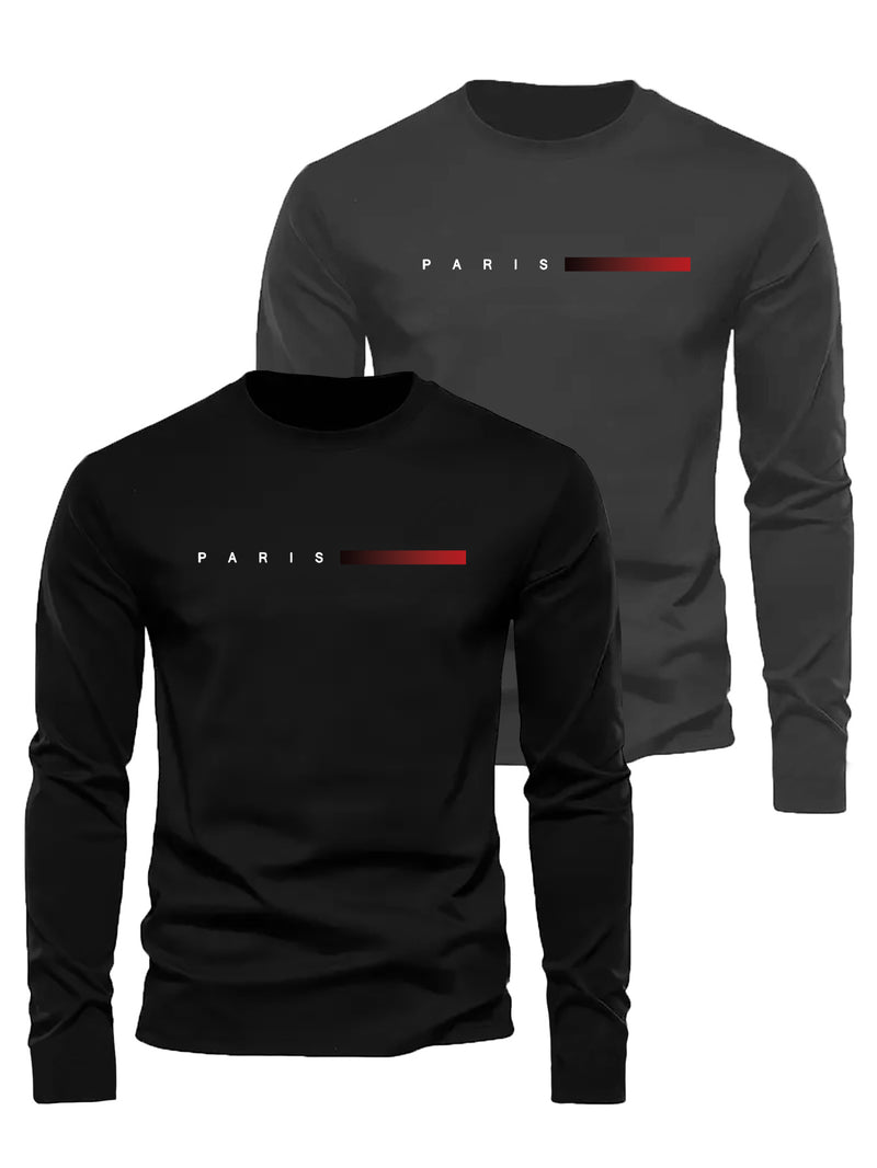 2-Pack Boys’ Stretchy Knitted Long Sleeve T-Shirts – Casual Letter Print Pullover Sweatshirts — view 1 of kids' clothing