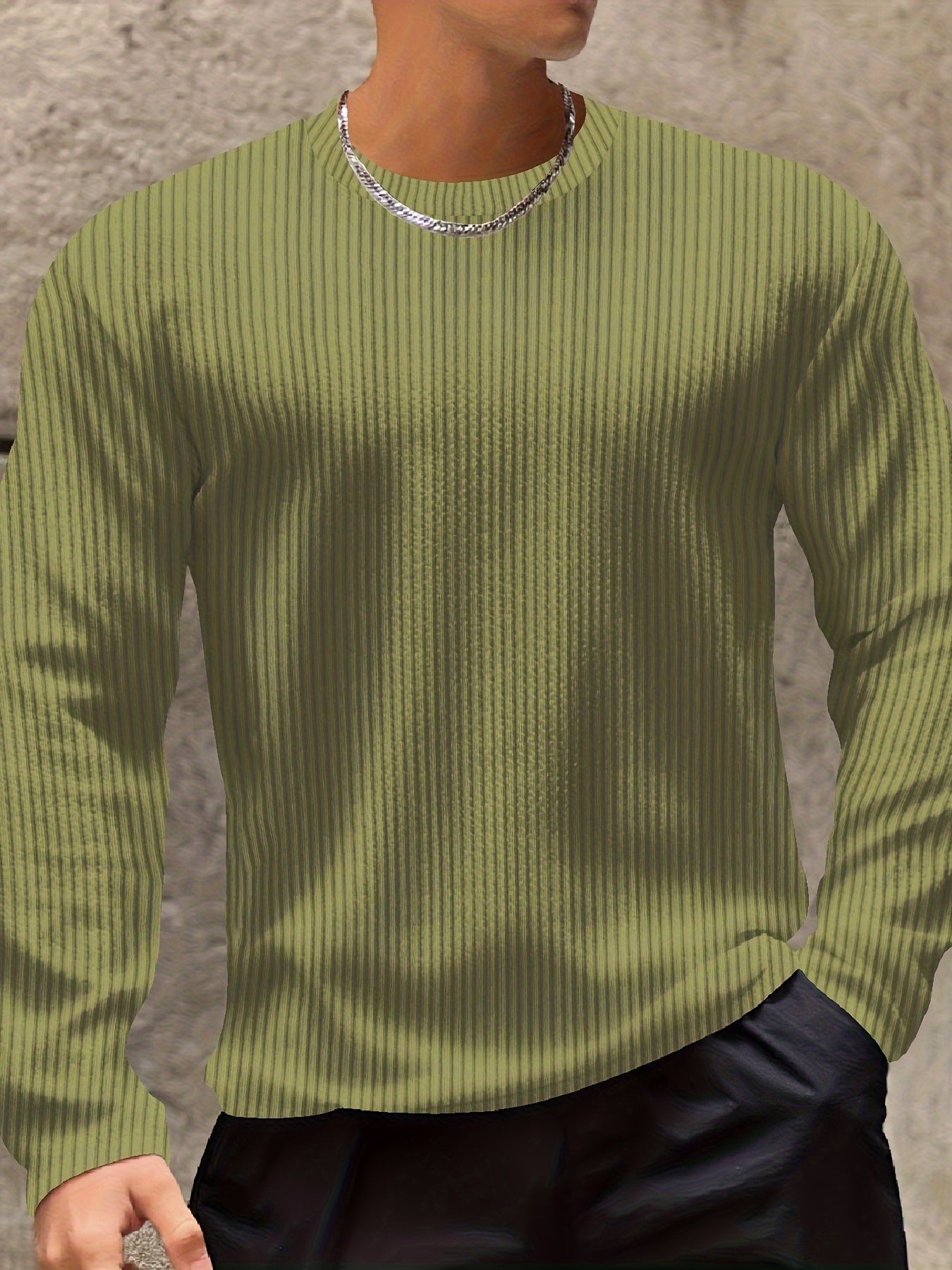 Long Sleeve Men's Striped Casual Crew Neck T-shirt, Outdoor Clothing