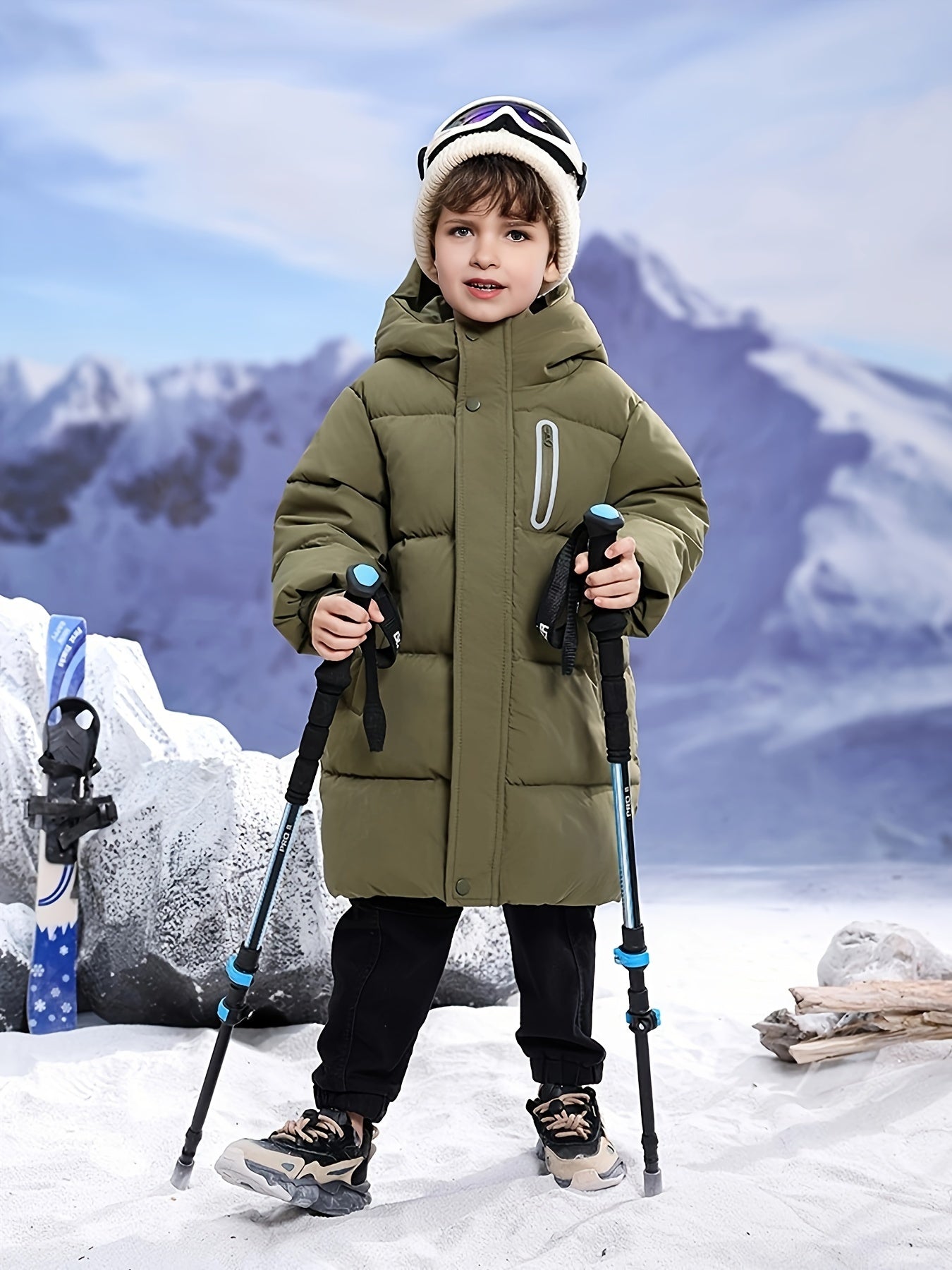 Youngsters' WarmthMax Hooded Parka Jacket - Ultra-Thick, Windproof, and Water-Resistant Winter Coat with Multiple Pockets for Boys and Girls, Machine Washable, and Perfect for Outdoor Play