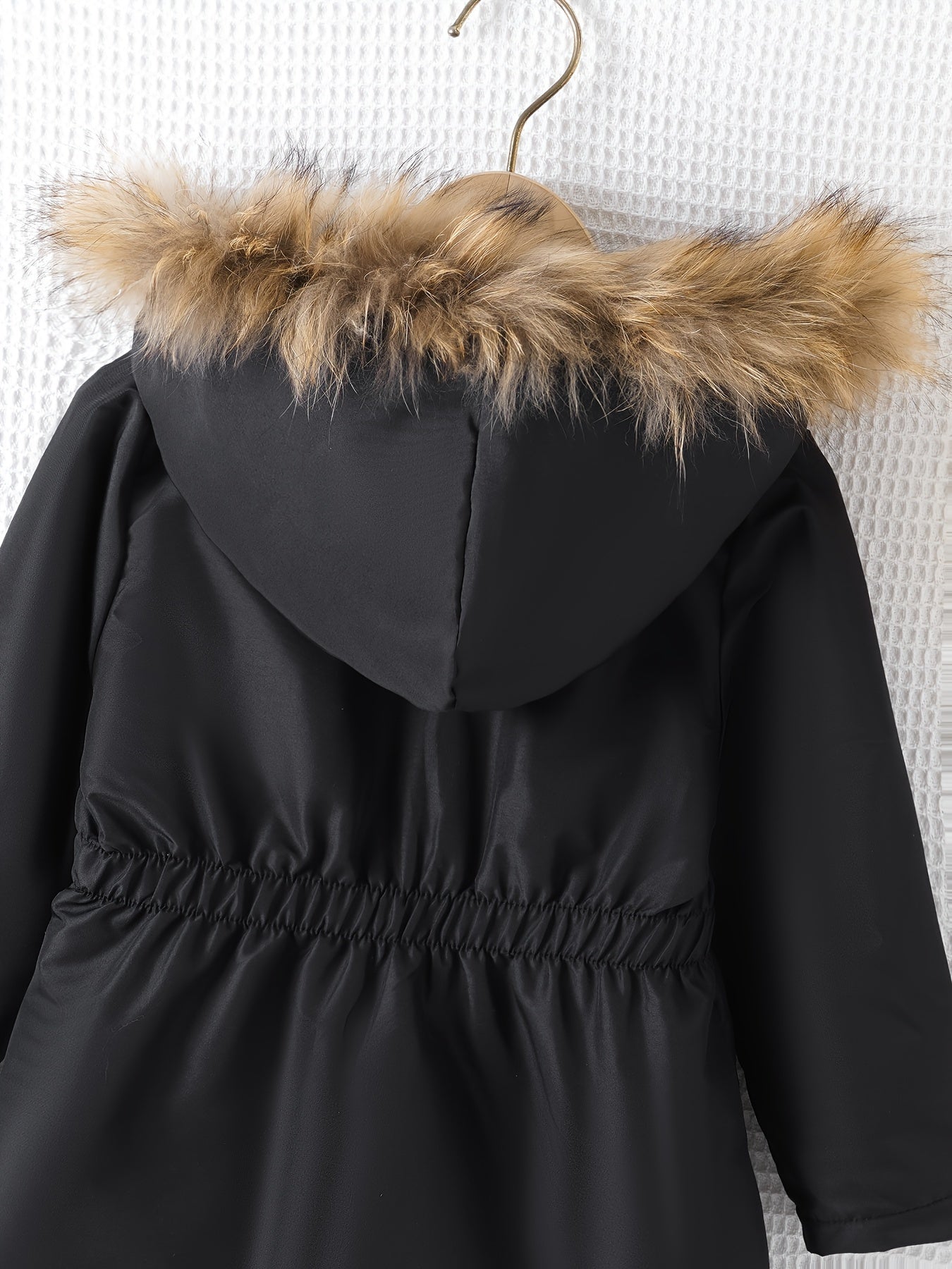 Winter Chic Girls Hooded Long Sleeve Solid Color Loose Fit Polyester Jacket with Fake Pockets and Fur Collar - Breathable, Casual, and Comfy for Outdoor Activities