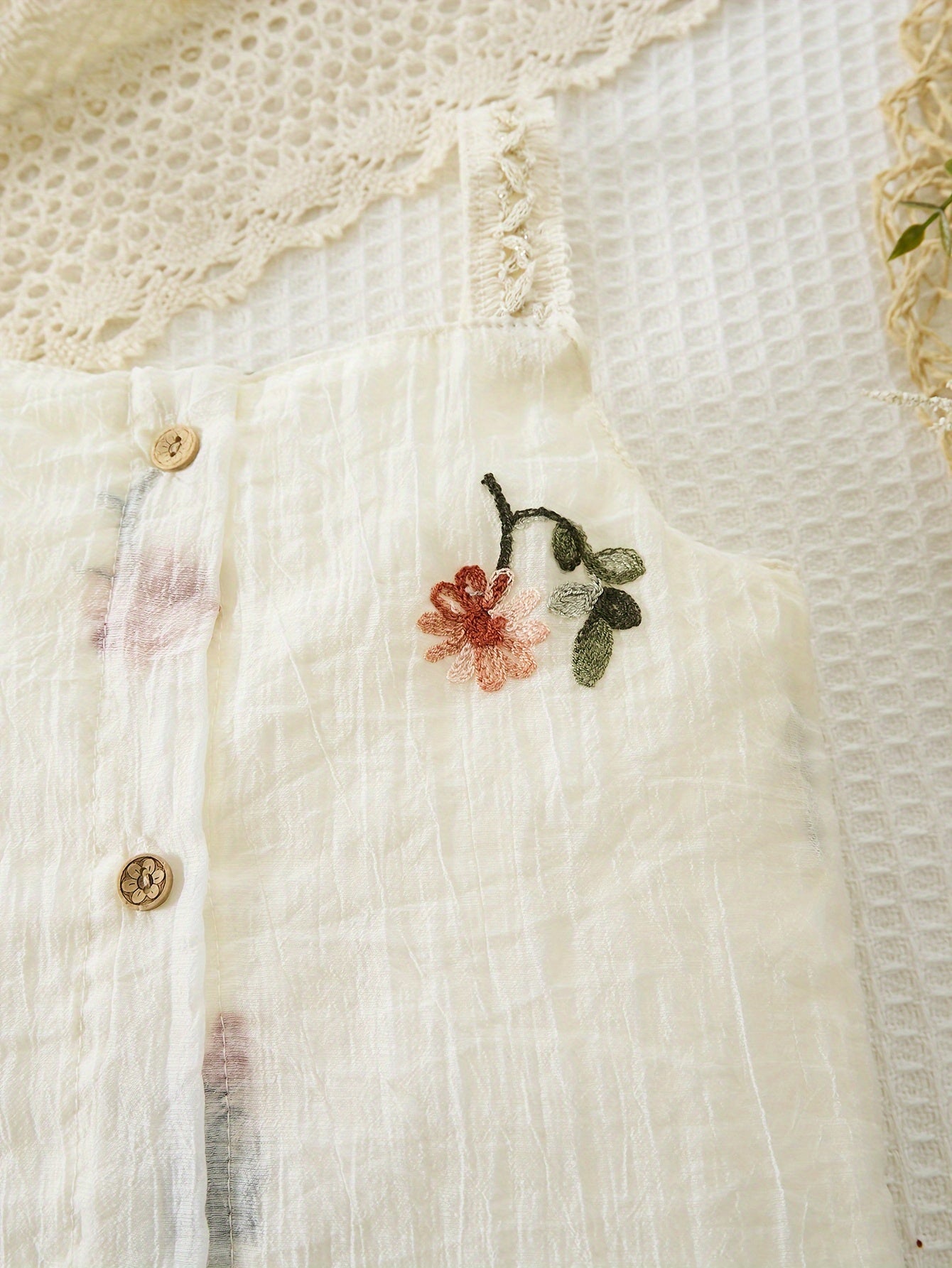Mori Style Little Girls Set, Lace Hem Camisole + Shorts Two-piece Set