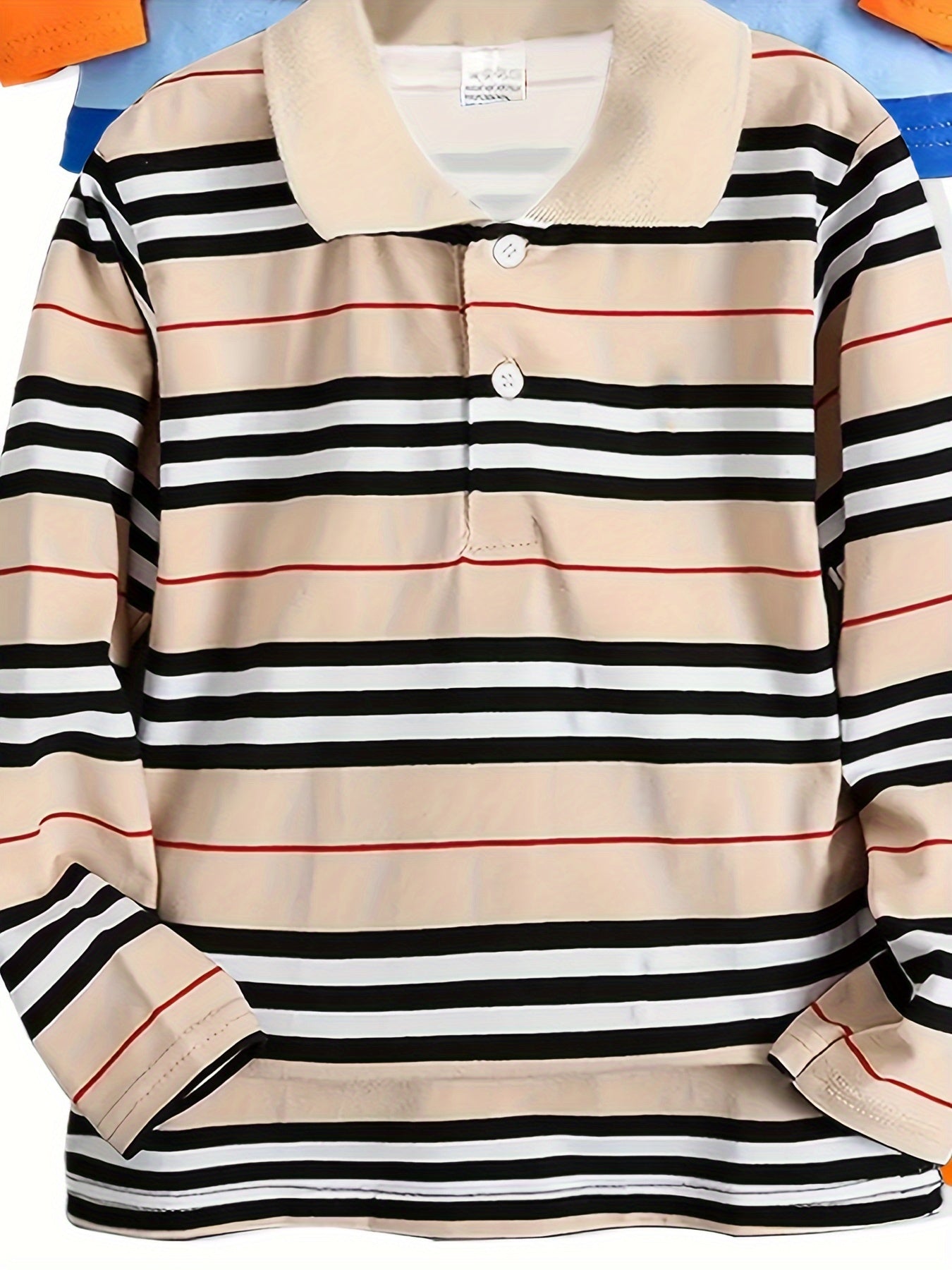 4pcs Boys’ Multi-Color Striped Long Sleeve Lapel T-Shirts – Stylish & Comfortable Summer Tops