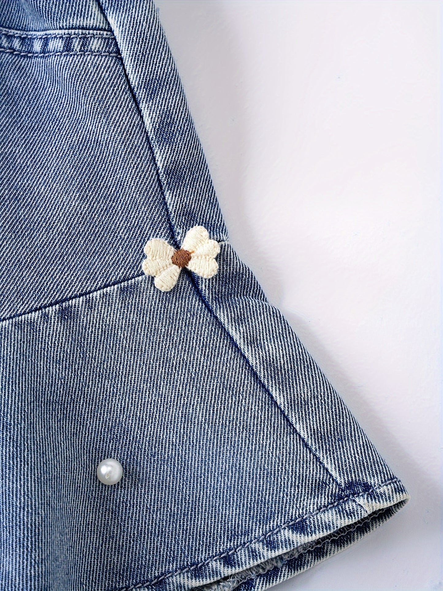 Stylish Girls Denim Culottes Shorts Skorts - Loose Fit, Slight Stretch, Beaded Ruffle Hem, Machine Washable, Solid Color, Perfect for Daily & Casual Wear in Spring & Summer