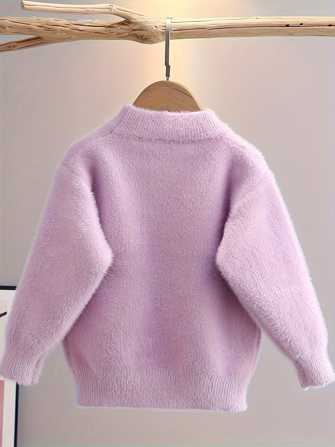 Bohemian Style Girls' Knit Sweater – Cartoon Print, Round Neck, Faux Mink Soft Pullover
