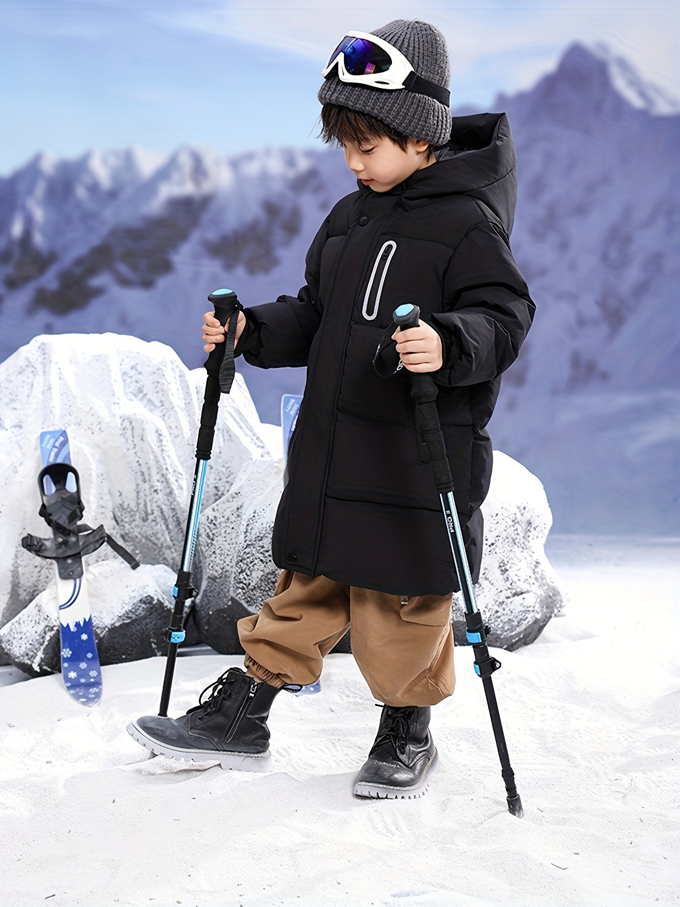 Youngsters' WarmthMax Hooded Parka Jacket - Ultra-Thick, Windproof, and Water-Resistant Winter Coat with Multiple Pockets for Boys and Girls, Machine Washable, and Perfect for Outdoor Play