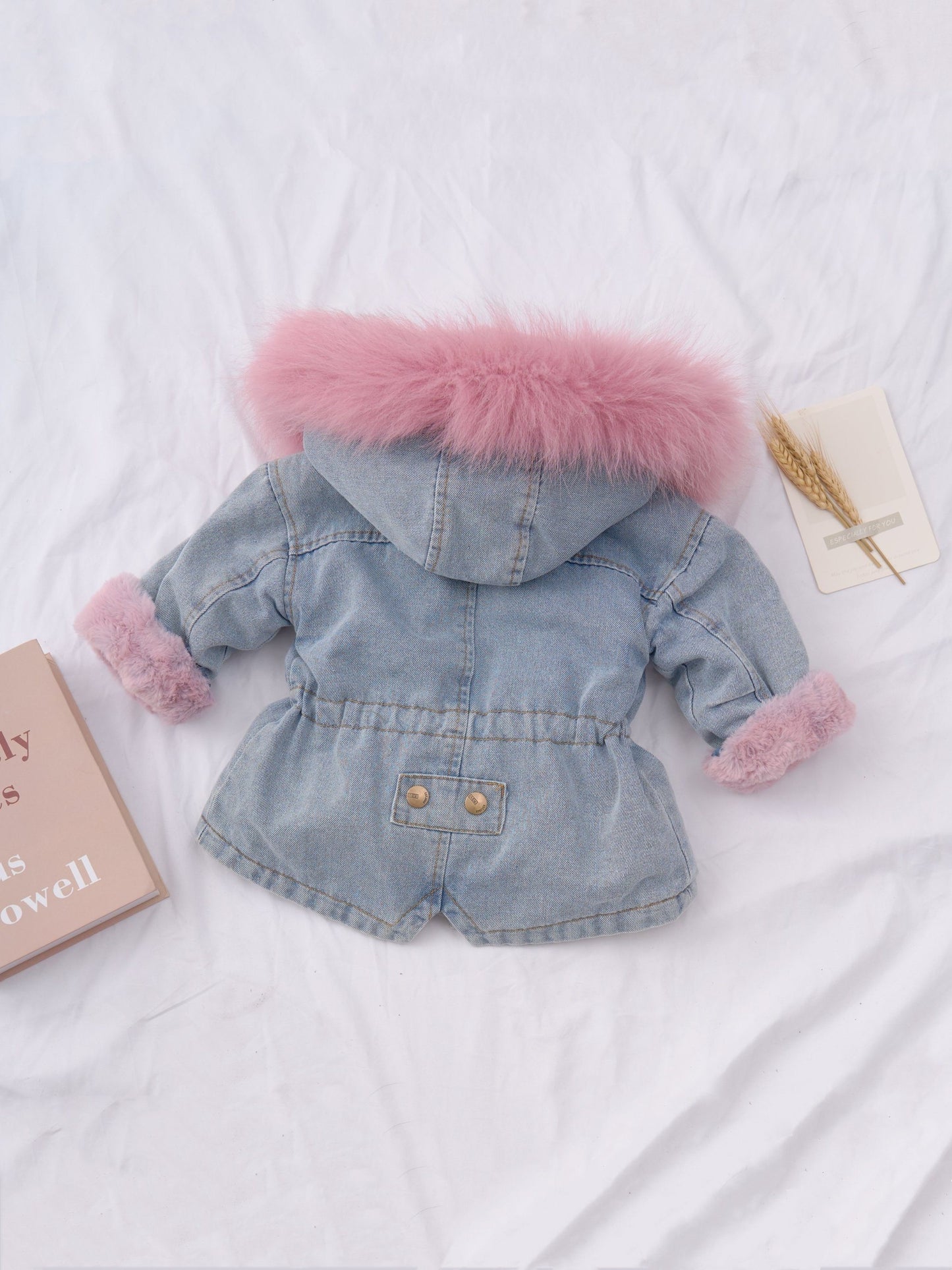 2024 Holly Oversized Denim Fur Hooded Winter Coat Jacket - Soft Faux Fur Lined, Water Resistant, Thicken Padded, Adjustable Hood, Zipper Closure, Stylish and Warm for Cold Weather