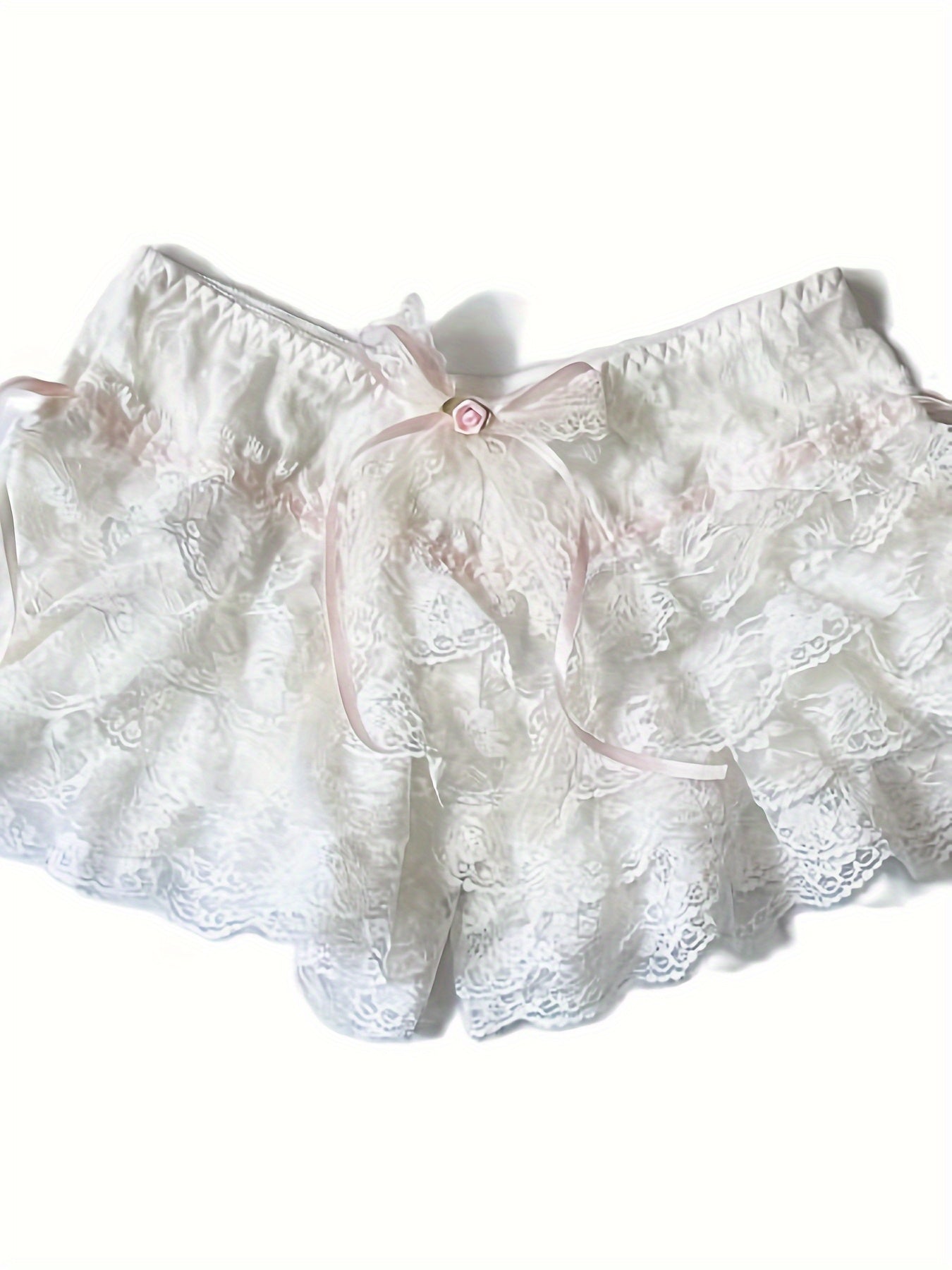 Women'S Y2K Fairy Style Lace-Trimmed Ruffle Shorts, 100% Woven Fabric, Solid Color Sexy Bloomers with Layered Pettipant Design, Versatile for All Seasons