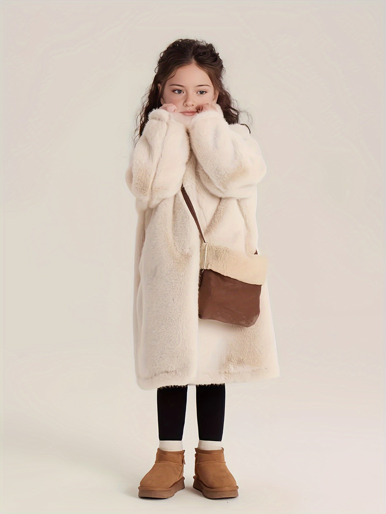 2024 Elegant Girls' Long Plush Coat - Warm, Thick Winter Jacket with Button Front & Round Neck, Perfect for Casual Outings