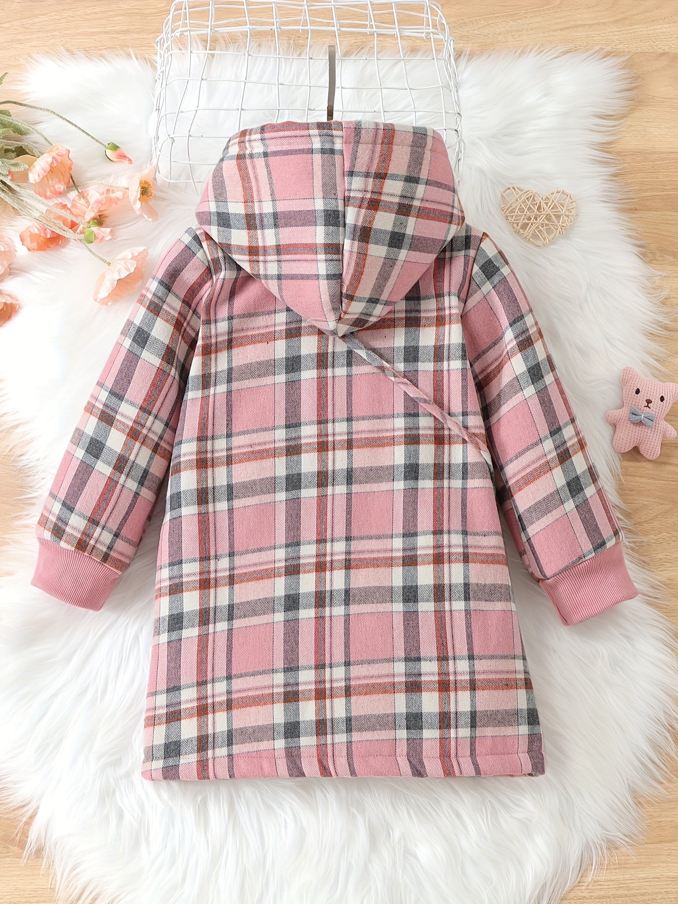 Thick Plush Liner Girls Winter Jacket & Bag, Warm Button Up Long Cardigan Hooded Coats For Autumn And Winter