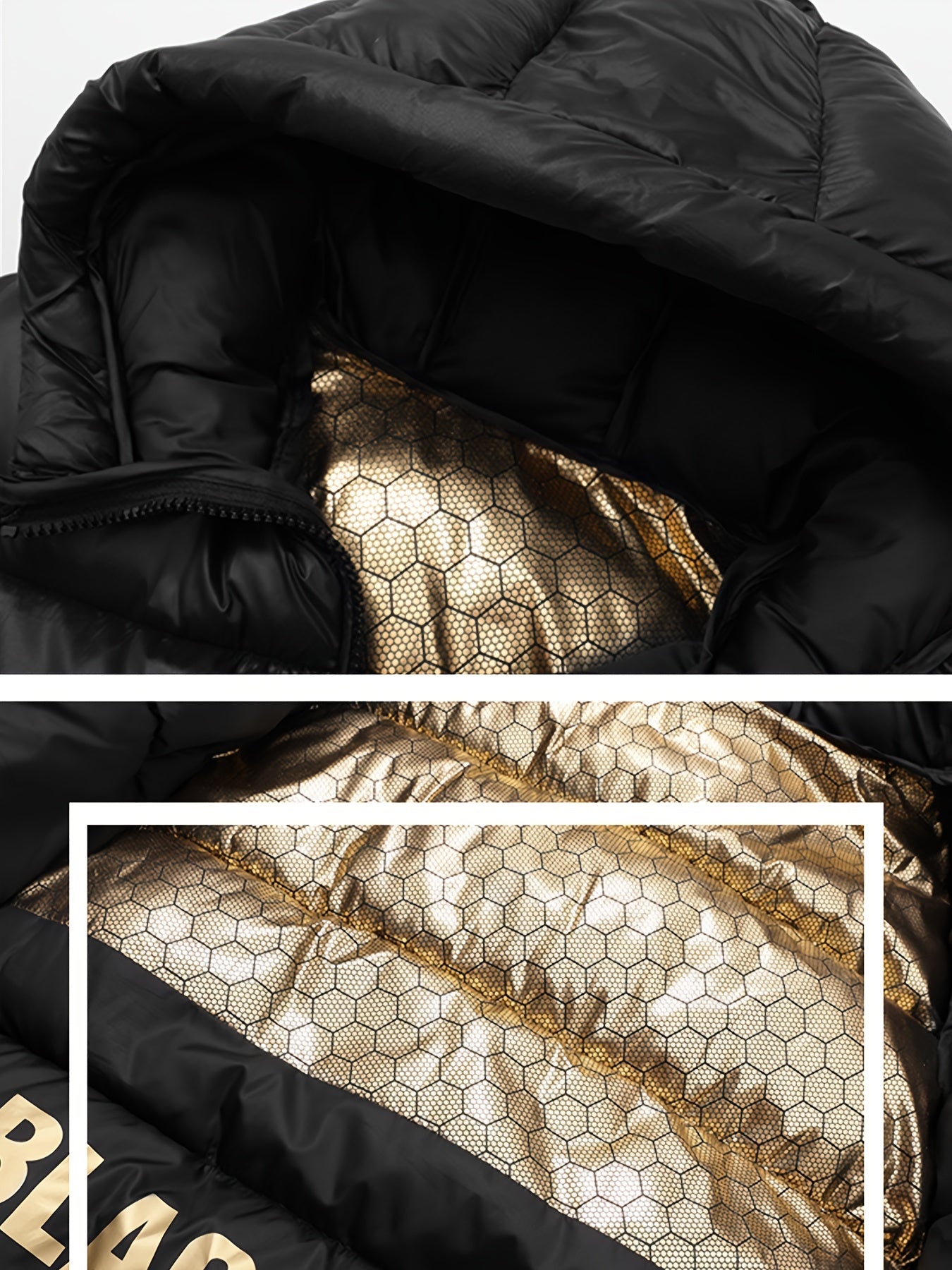 2024 Youngsters' Black & Golden Graphene-Lined Winter Jacket - Warm, Thick Padded Coat with Hood for Boys & Girls