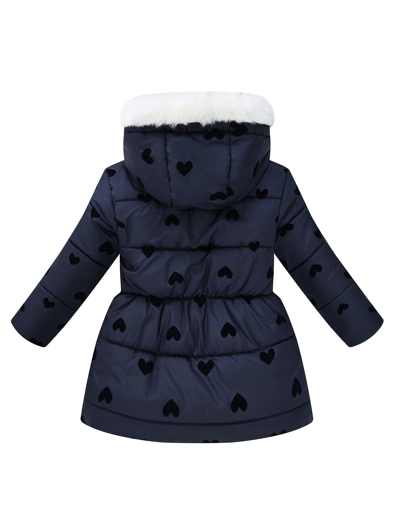 2024 JOMAKE Girls' Cozy Fleece-Lined Hooded Jacket with Floral & Heart Print - Warm Winter Outerwear for Youngsters