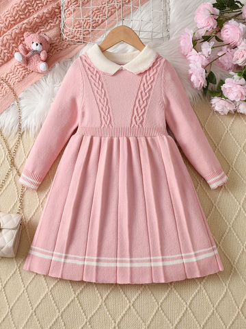 Chic Striped Knit Dress for Girls - Cozy & Casual with Collar, Perfect for Fall/Winter — view 1 of women's clothing