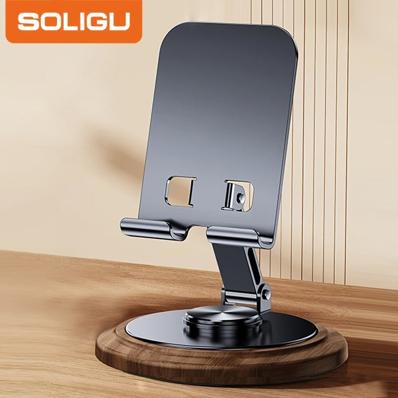 SOLIGU All-Metal Desktop Phone Stand – 360° Rotating Base with Satisfying Mechanical Click Sound