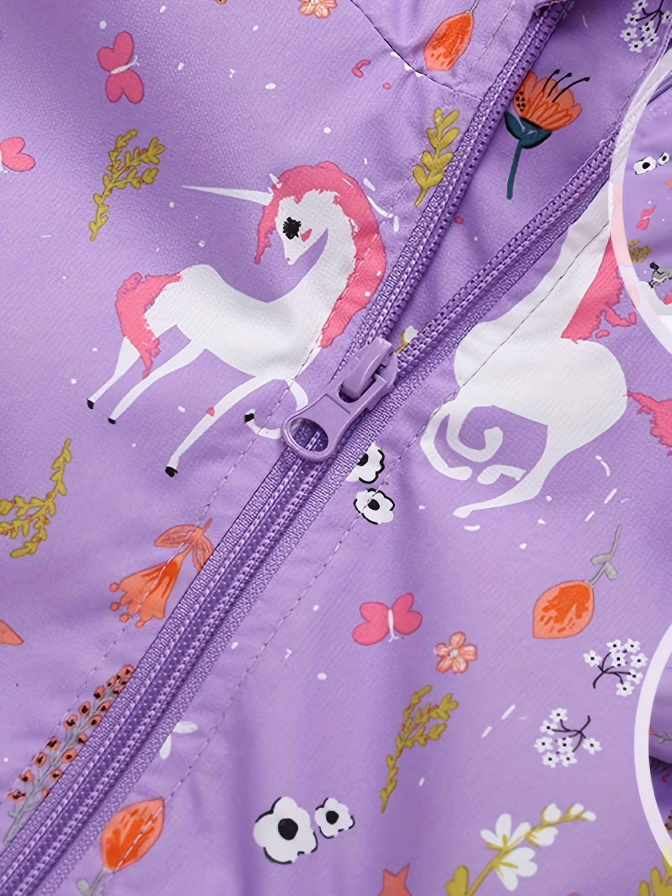 Whimsical Unicorn Graphic Hooded Jacket for Toddler Girls - Waterproof, Windproof, Zipper Coat with Cartoon Design - Perfect for Spring and Casual Outings