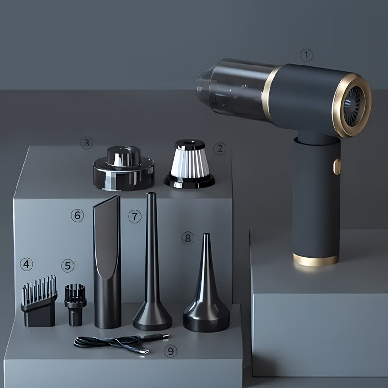 Cordless Handheld Vacuum Cleaner with Blow And Suction Features - Ideal for Cleaning Computers, Small Cars, for homes, Offices, And Pet Hair. Comes with Various Additions And Is Ready to Use Right After Buying. Features an Up