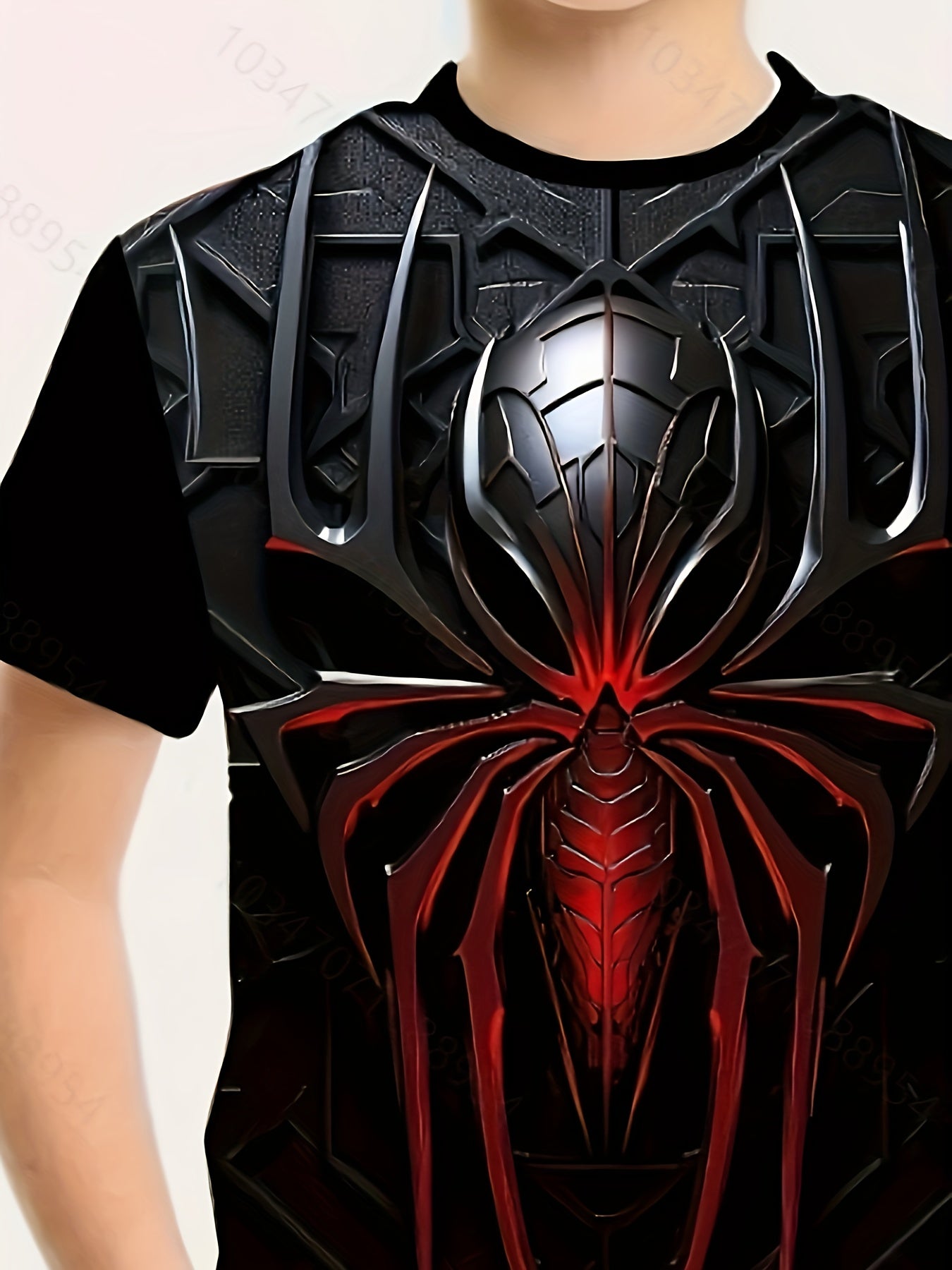 Gradient Color Metal Spider Pattern Print Boy's Short Sleeve Crew Neck T-shirts, Summer Cozy Tops For Outdoor Casual Activities