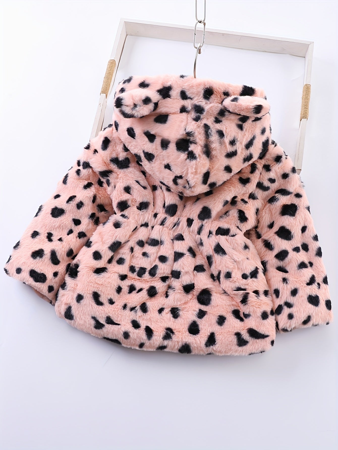 2024 Winter Girl's Fleece Leopard Print Coat, Casual Hooded Jacket For Kids