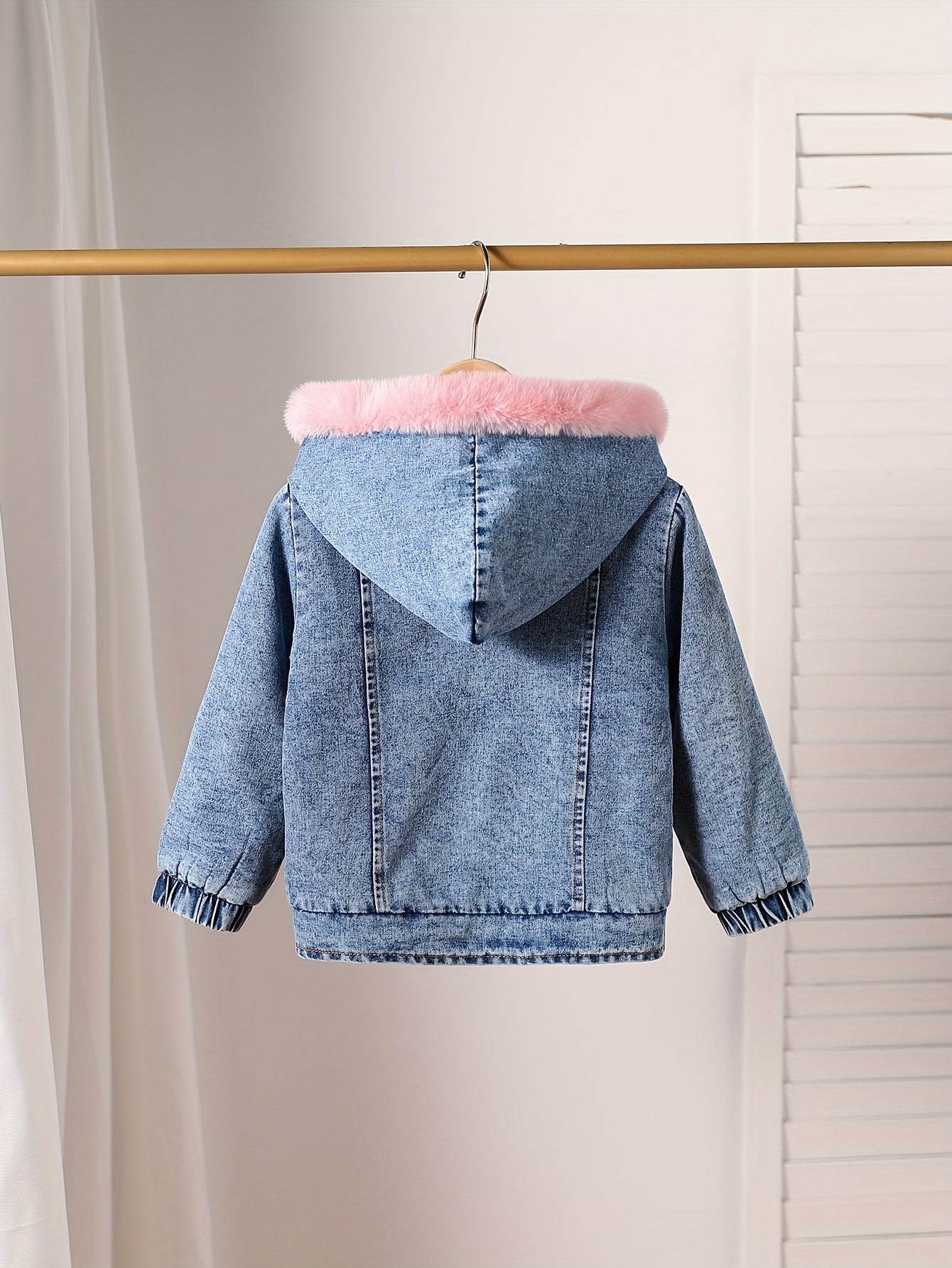 Girls' Cozy Fleece-Lined Hooded Denim Jacket - Long Sleeve, Button-Up