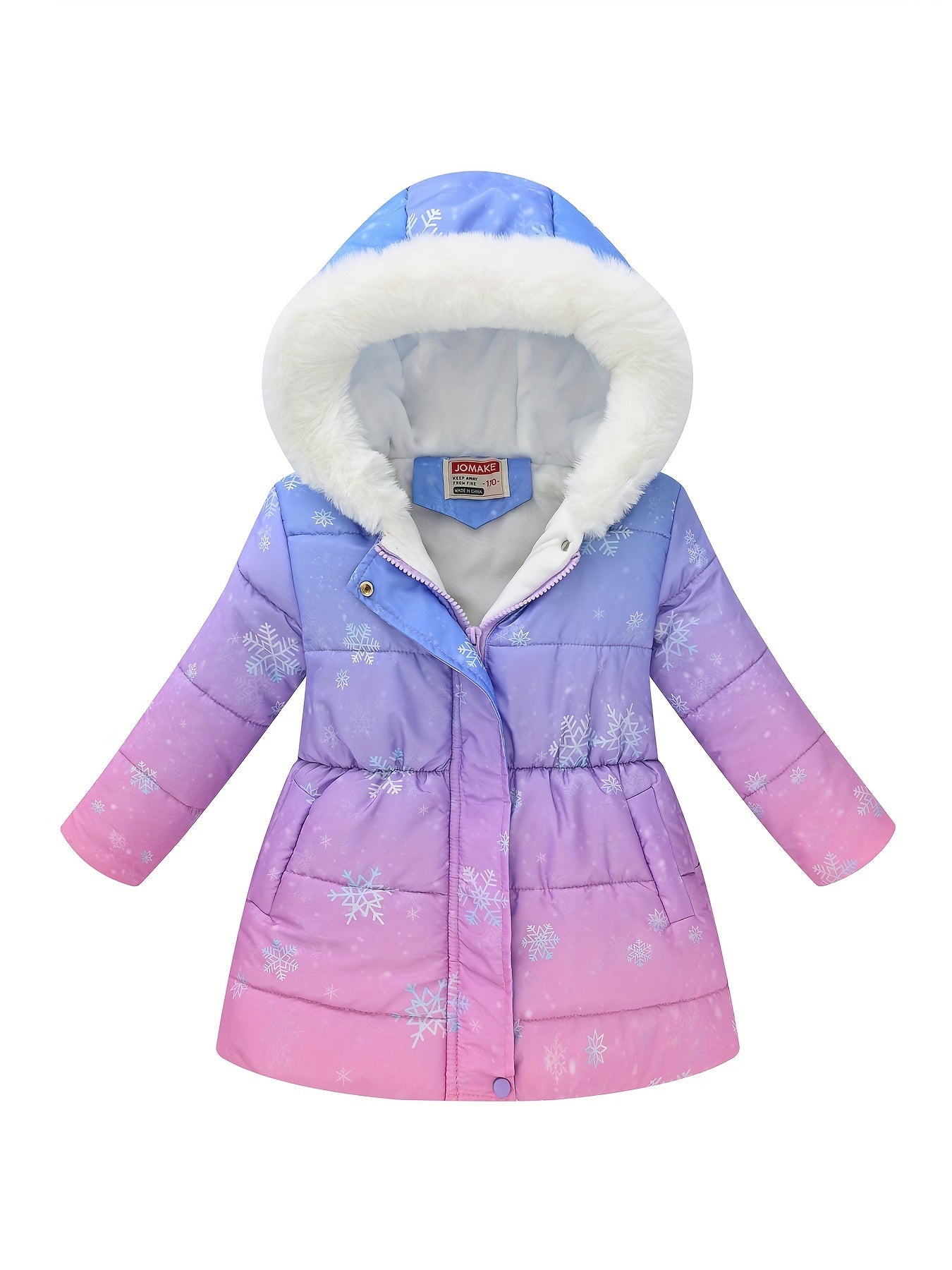 JOMAKE Girls' Cozy Fleece-Lined Hooded Jacket with Floral Print - Long Sleeve, Zip-Up Winter Outerwear for Youngsters
