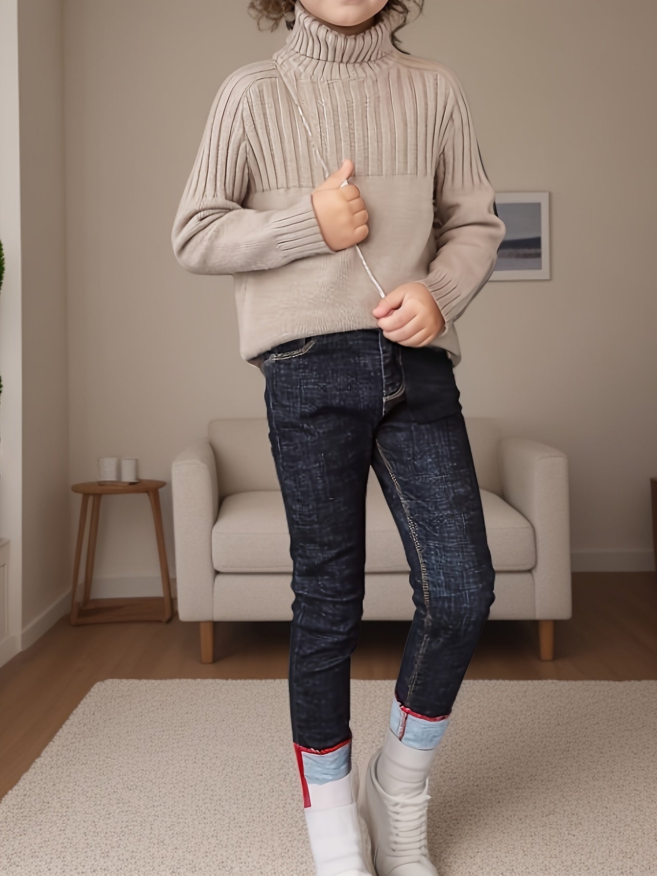 Children's Casual Chic Solid Color High Neck Knitted Pullover Sweater - Viscose Blend Long Sleeve Stretch Knit Top