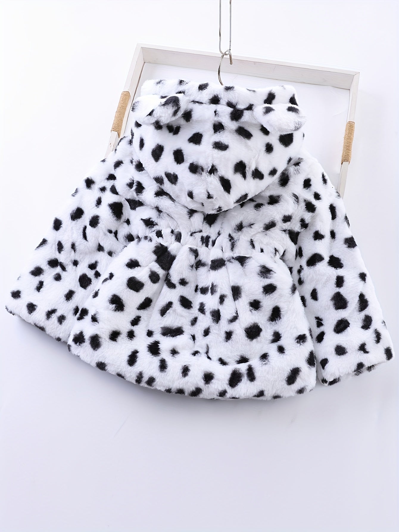 2024 Winter Girl's Fleece Leopard Print Coat, Casual Hooded Jacket For Kids
