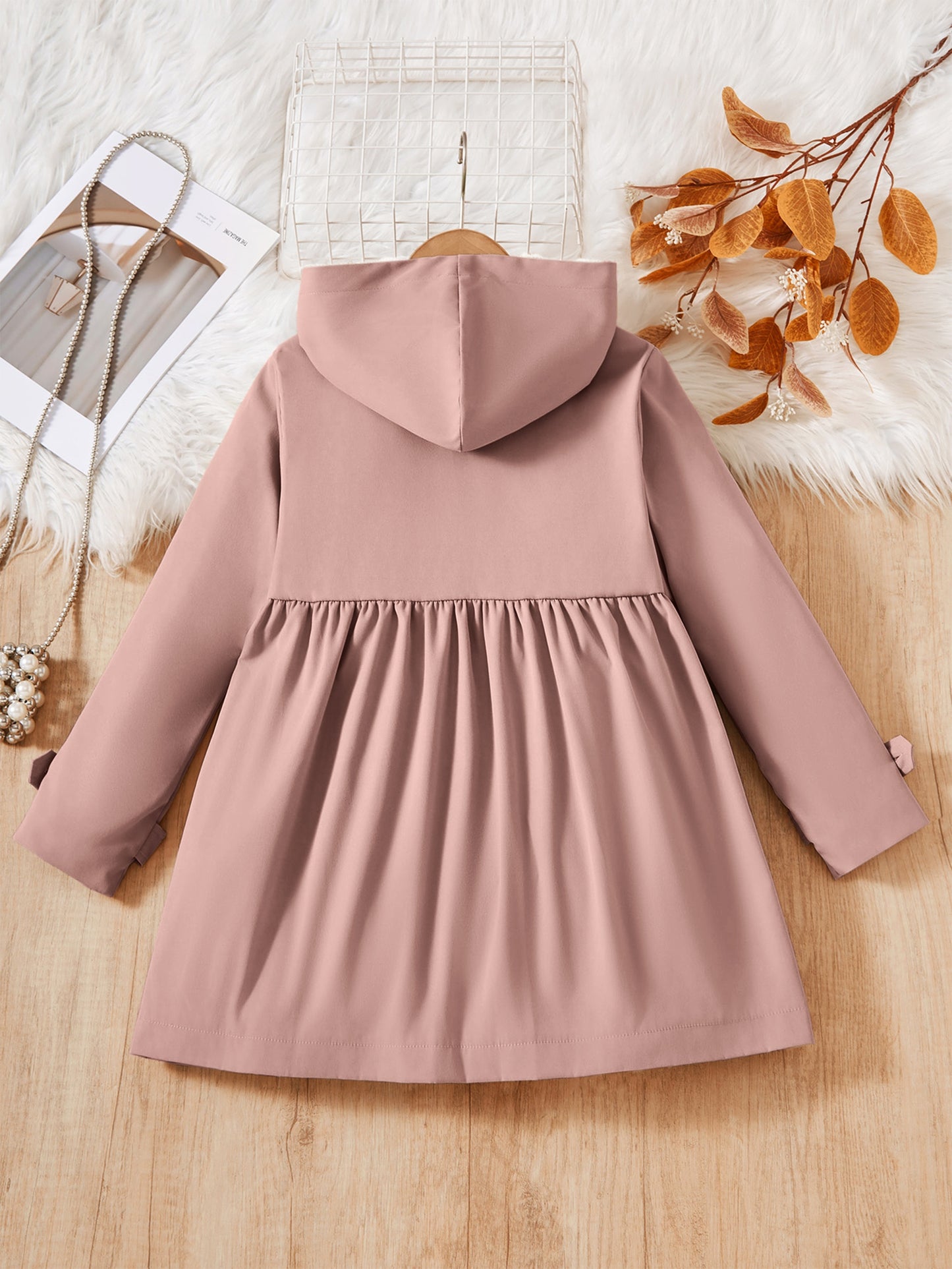 Double-Breasted Coat, Plush, Warm And Comfortable, Hooded Coat (Fake Fur, Plush Lining, Lining Composition 100% Polyester) Autumn And Winter Gift)