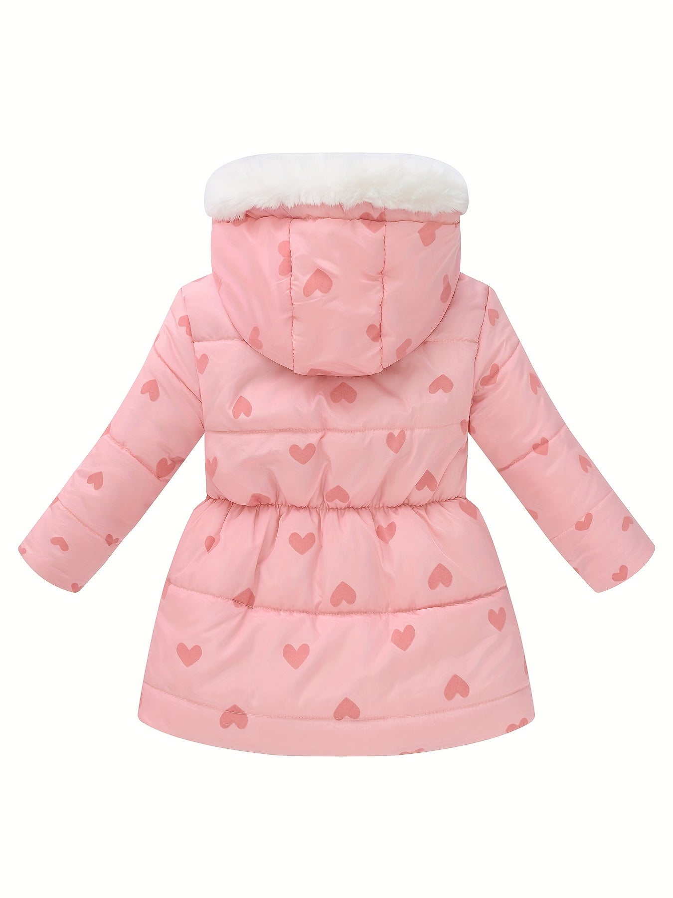 2024 JOMAKE Girls' Cozy Fleece-Lined Hooded Jacket with Floral & Heart Print - Warm Winter Outerwear for Youngsters