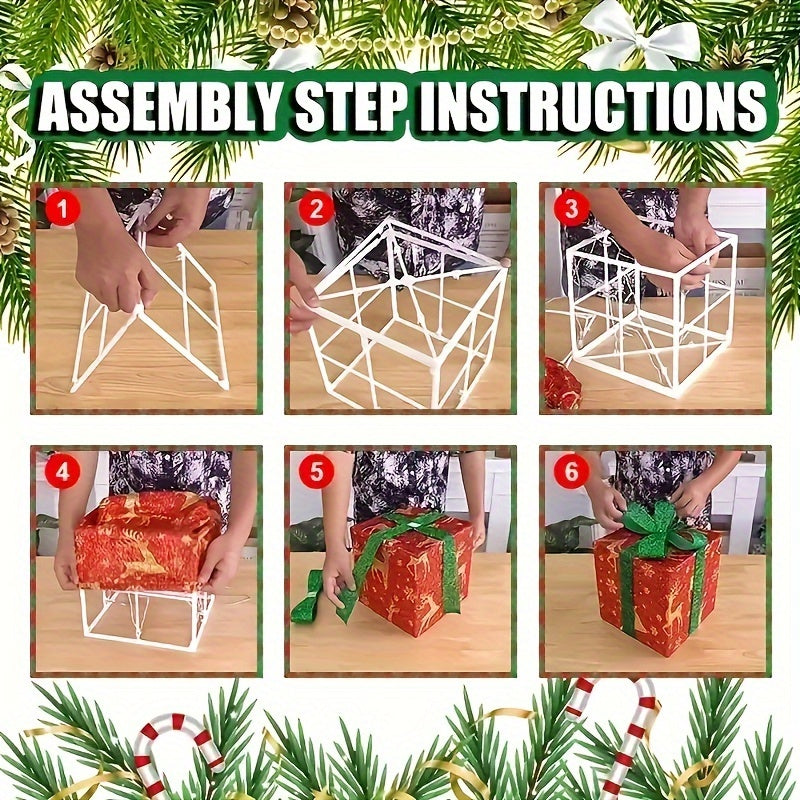 VIHOSE 3 Pcs Christmas Lighted Decor Gift Boxes Outdoor Light Up With Ribbon Bows And 66ft 200 LED String Lights Christmas Tree Xmas Indoor Decorations (Red, Green, Blue, 6.3/7.5/8.7 Inch)