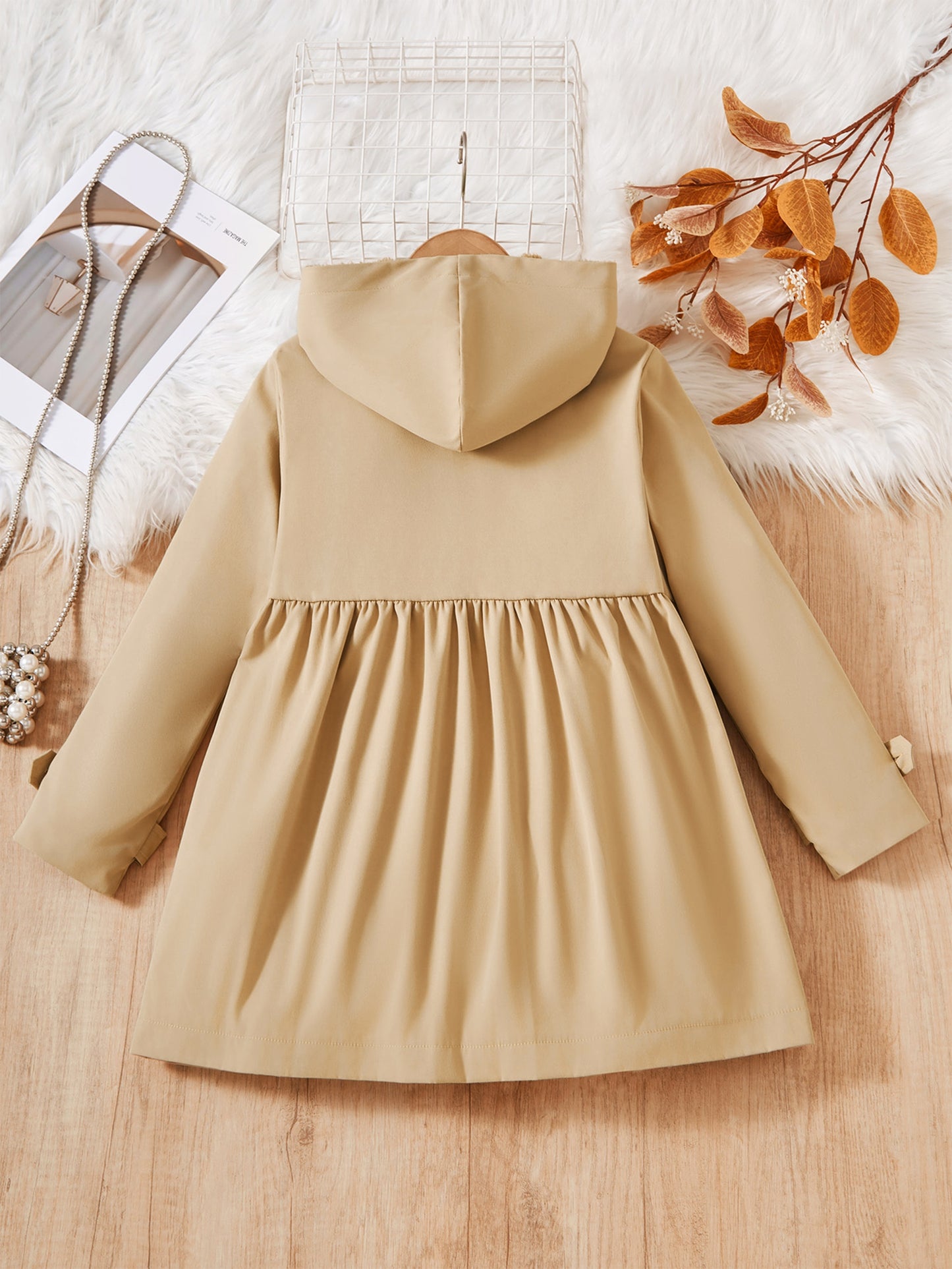 Double-Breasted Coat, Plush, Warm And Comfortable, Hooded Coat (Fake Fur, Plush Lining, Lining Composition 100% Polyester) Autumn And Winter Gift)