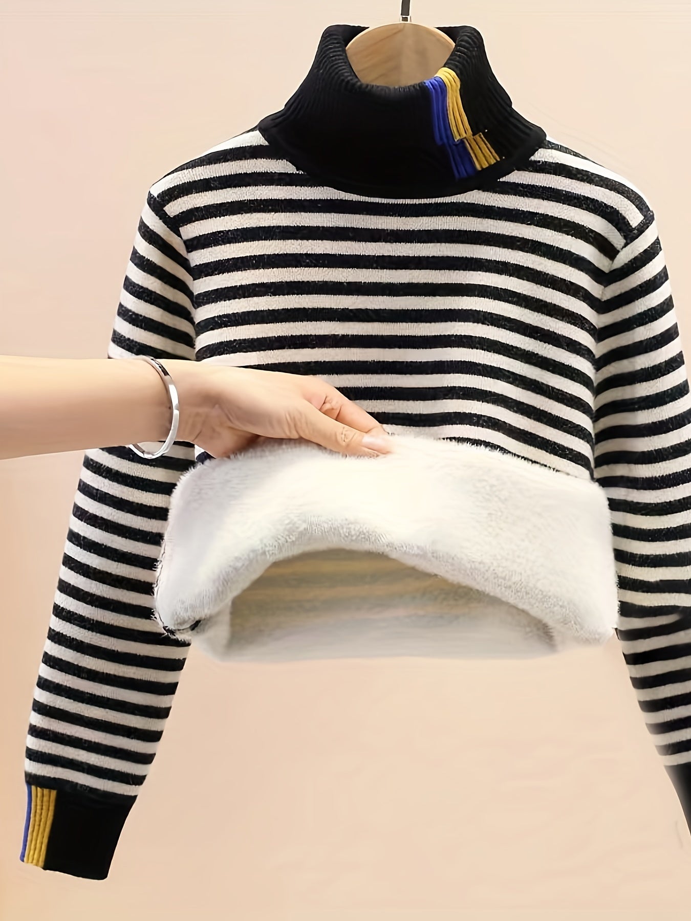 Cozy Girls' Long Sleeve Striped Knit Turtleneck Sweater for Autumn and Winter - Warm Layering Top