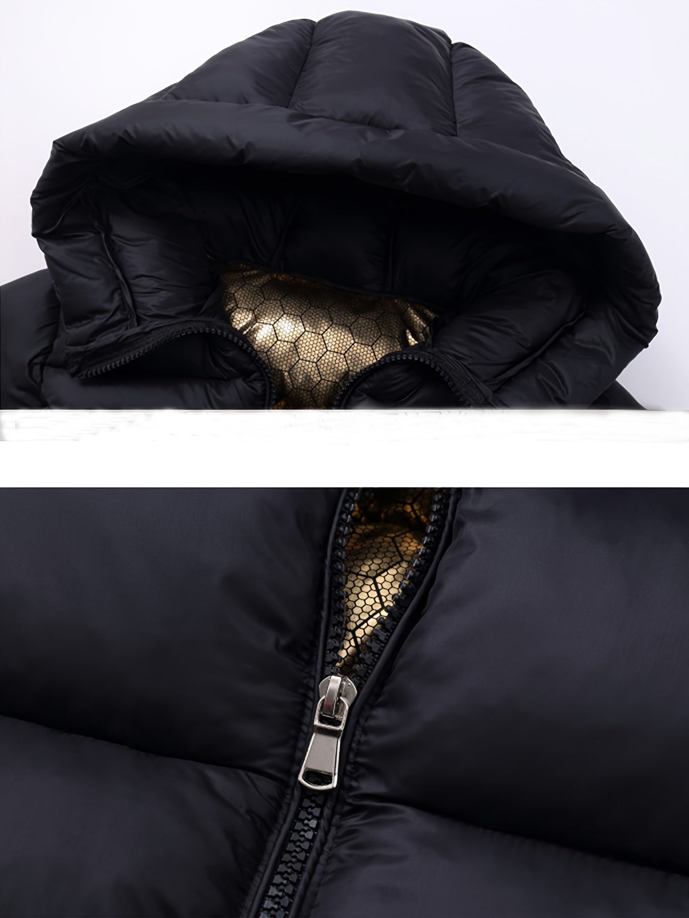 2024 Youngsters' Black & Golden Graphene-Lined Winter Jacket - Warm, Thick Padded Coat with Hood for Boys & Girls