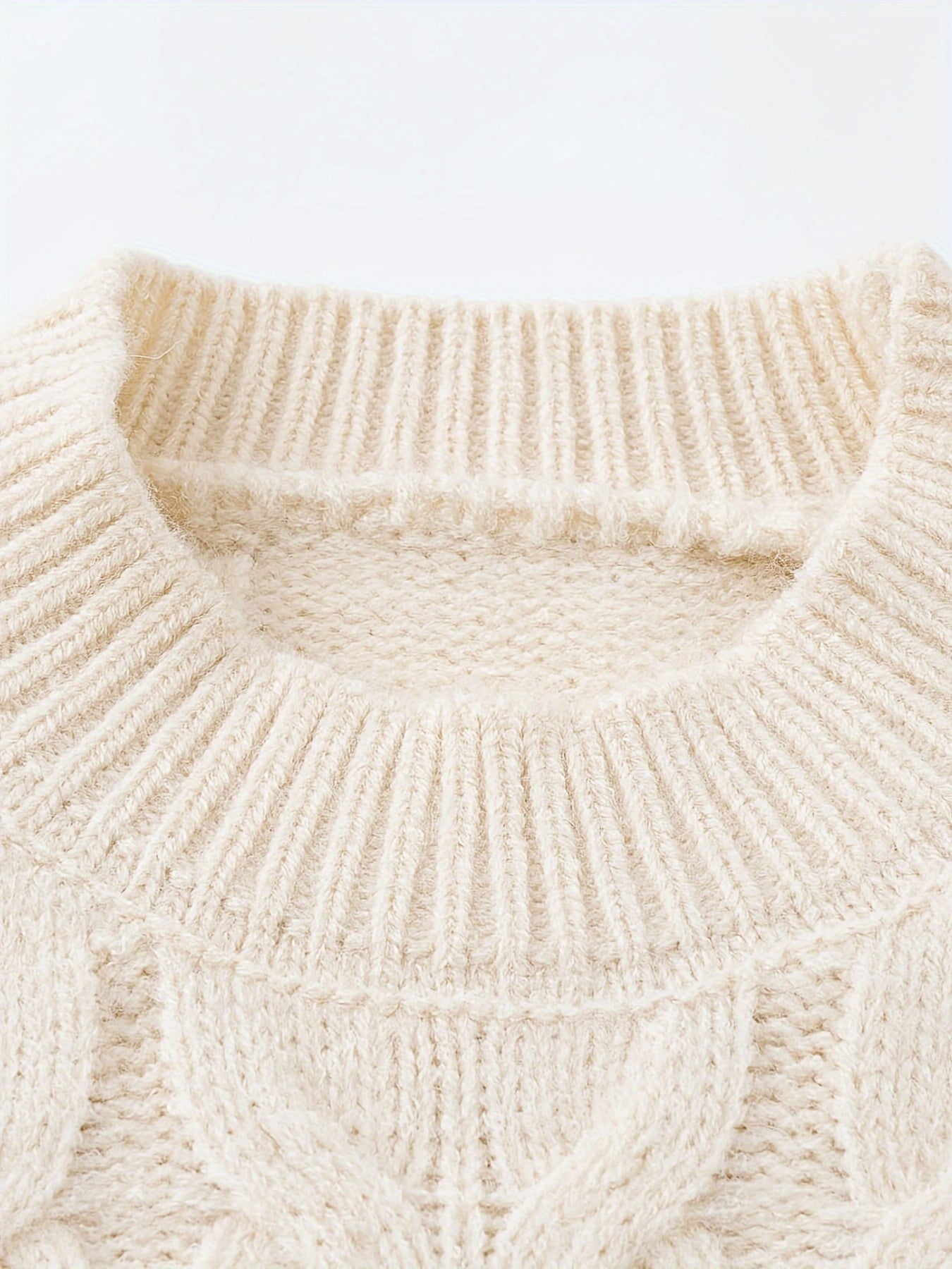 Chic Girls' Faux Mink Knit Sweater - Cozy & Stretchy, Machine Washable, Round Neck for Fall/Winter