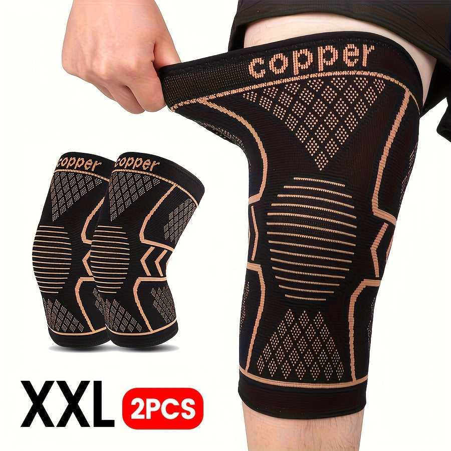 2pcs Copper Compression Fit Knee Sleeves For - High Elastic, Knee Brace For Men & Women, Breathable Knit, Supportive & Elastic, Suitable For Outdoor, Fitness, Various Ball Games, Very Suitable As Gifts