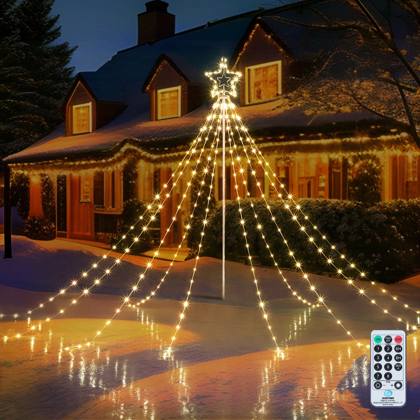320 LED Waterfall String Lights – 7.8Ft with Star Topper, 8 Modes, 110V US Plug, Outdoor & Indoor Holiday Decor