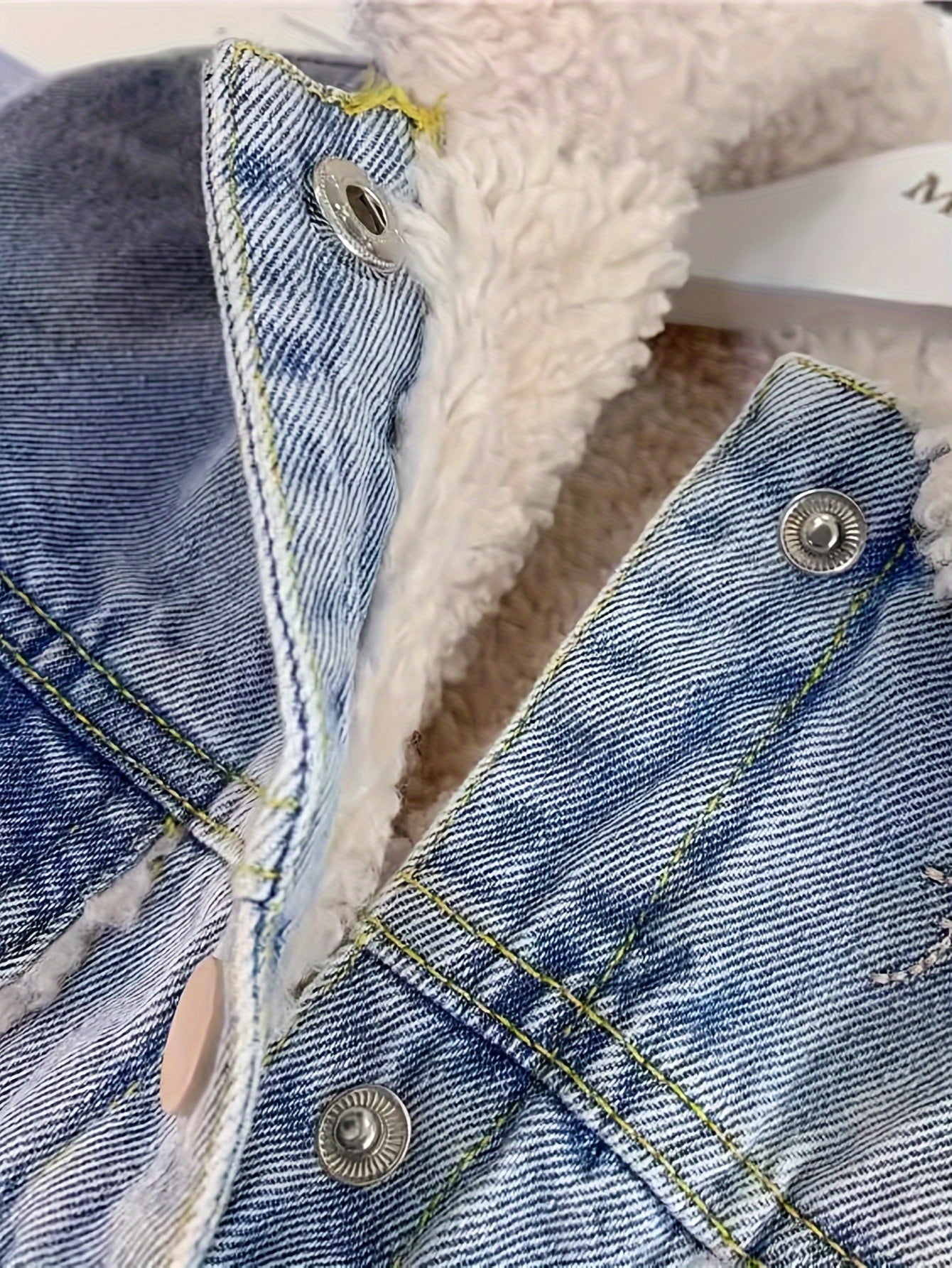 Cute Thick Warm Denim Jacket For Girls With Fleece Collar, Cartoon Back Pattern Thermal Winter Coat