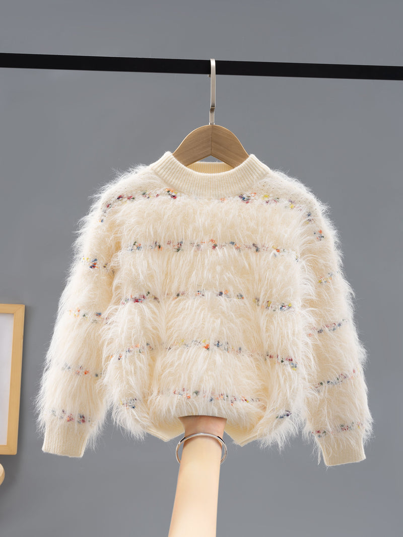 Adorable Geometric Pattern Girls’ Sweater – Cozy Round Neck for Fall/Winter — view 1 of outerwear