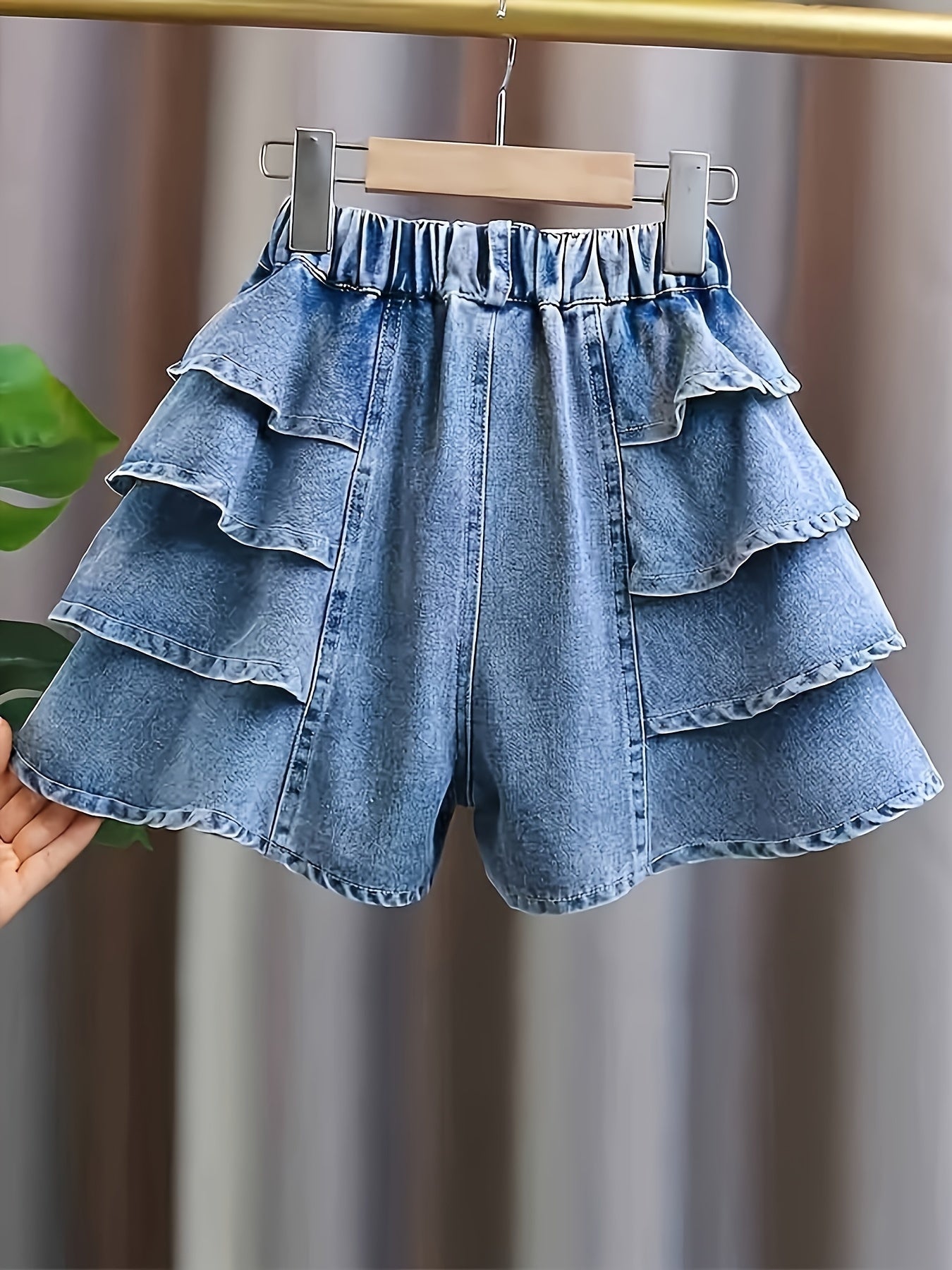 Ruffled Loose Fit Denim Culottes Shorts for Girls - Breathable, Comfy, and Cute Solid Color Umbrella Skirt Style with Slight Stretch Fabric - Perfect Holiday Gift or Summer Essential
